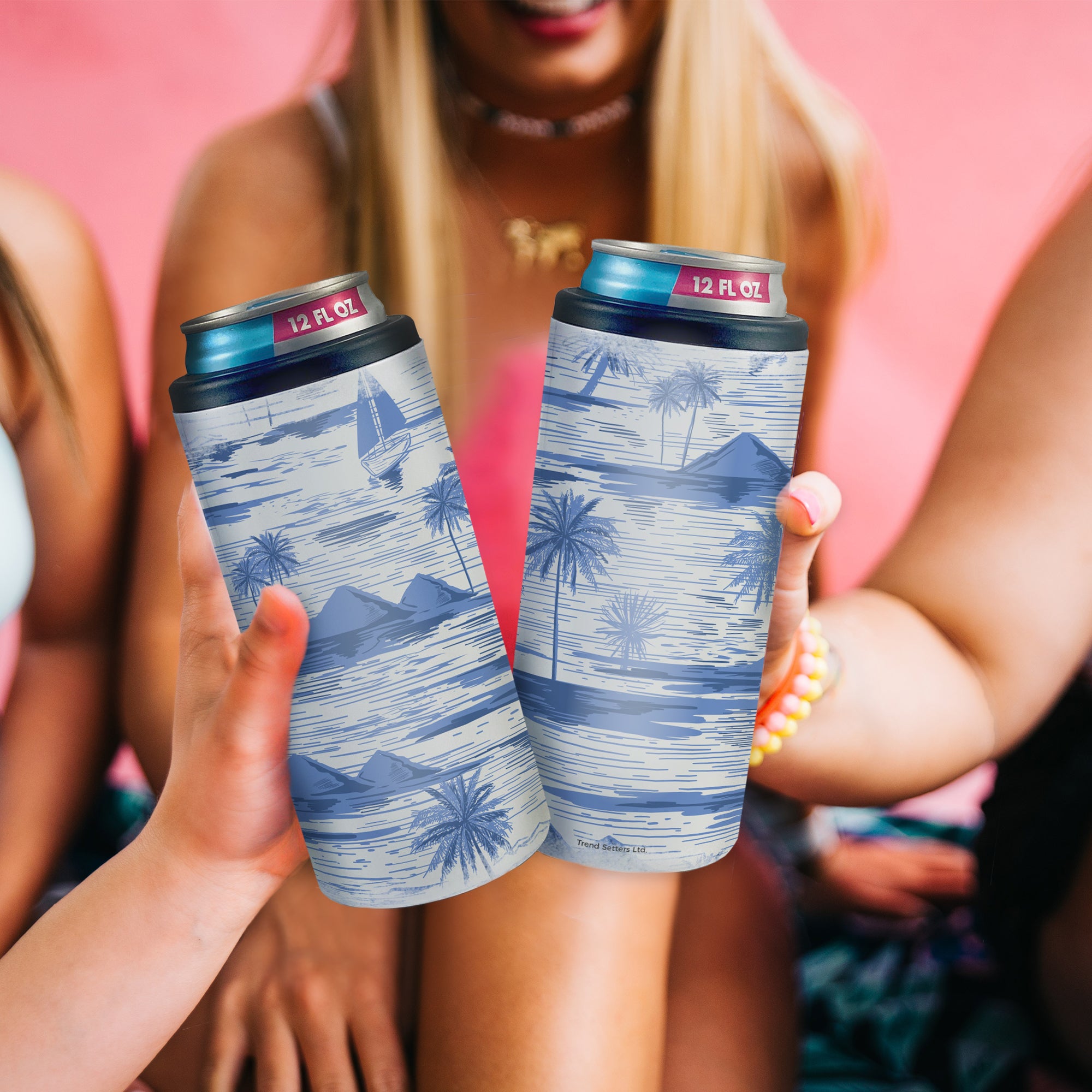 Vacation Collection (Tropical Print) 12 Oz Stainless Steel Slim Can Cooler SSKOOW0019