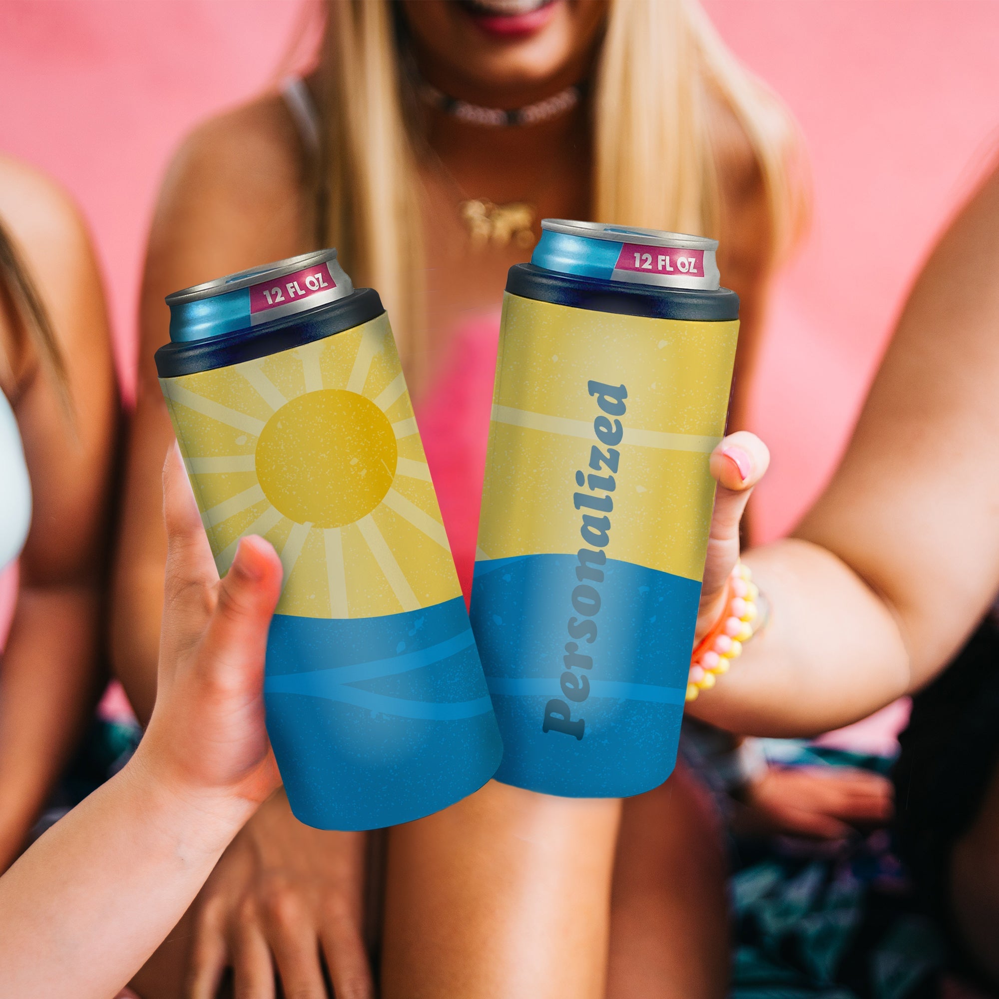 Vacation Collection (Sun and Waves - Personalized) 12 Oz Slim Can Cooler