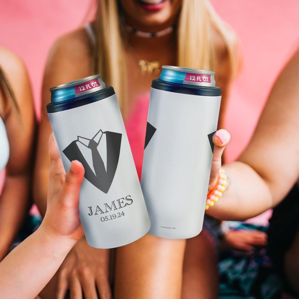 Trend Setters Original (Groomsman Tuxedo - Personalized) 12 oz Stainless Steel Slim Can Cooler SSKOOW0033