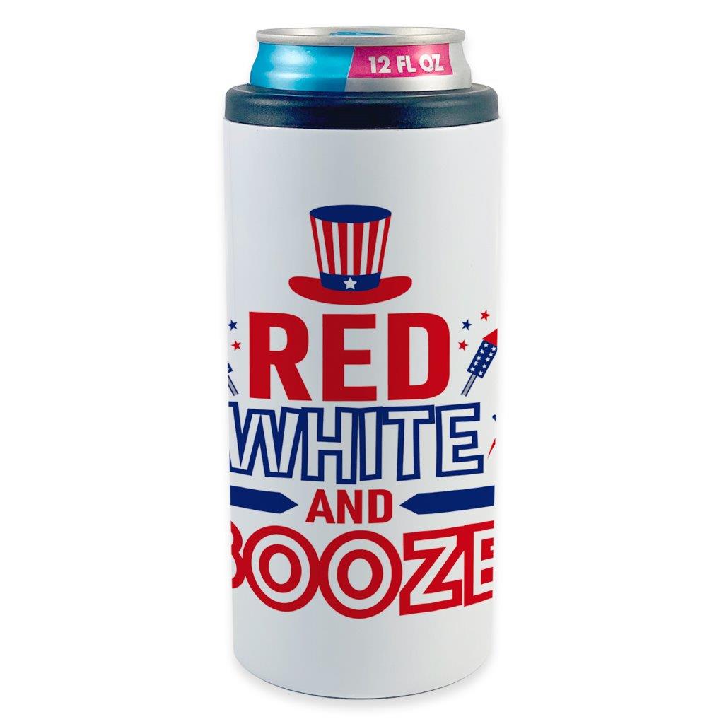 Trend Setters Original (Red, White, and Booze) 12 oz Stainless Steel Slim Can Cooler SSKOOW0035