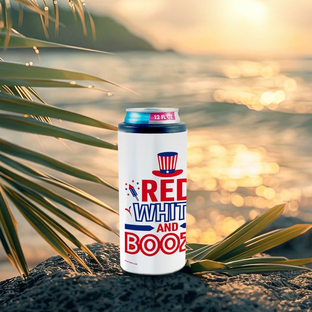 Trend Setters Original (Red, White, and Booze) 12 oz Stainless Steel Slim Can Cooler SSKOOW0035