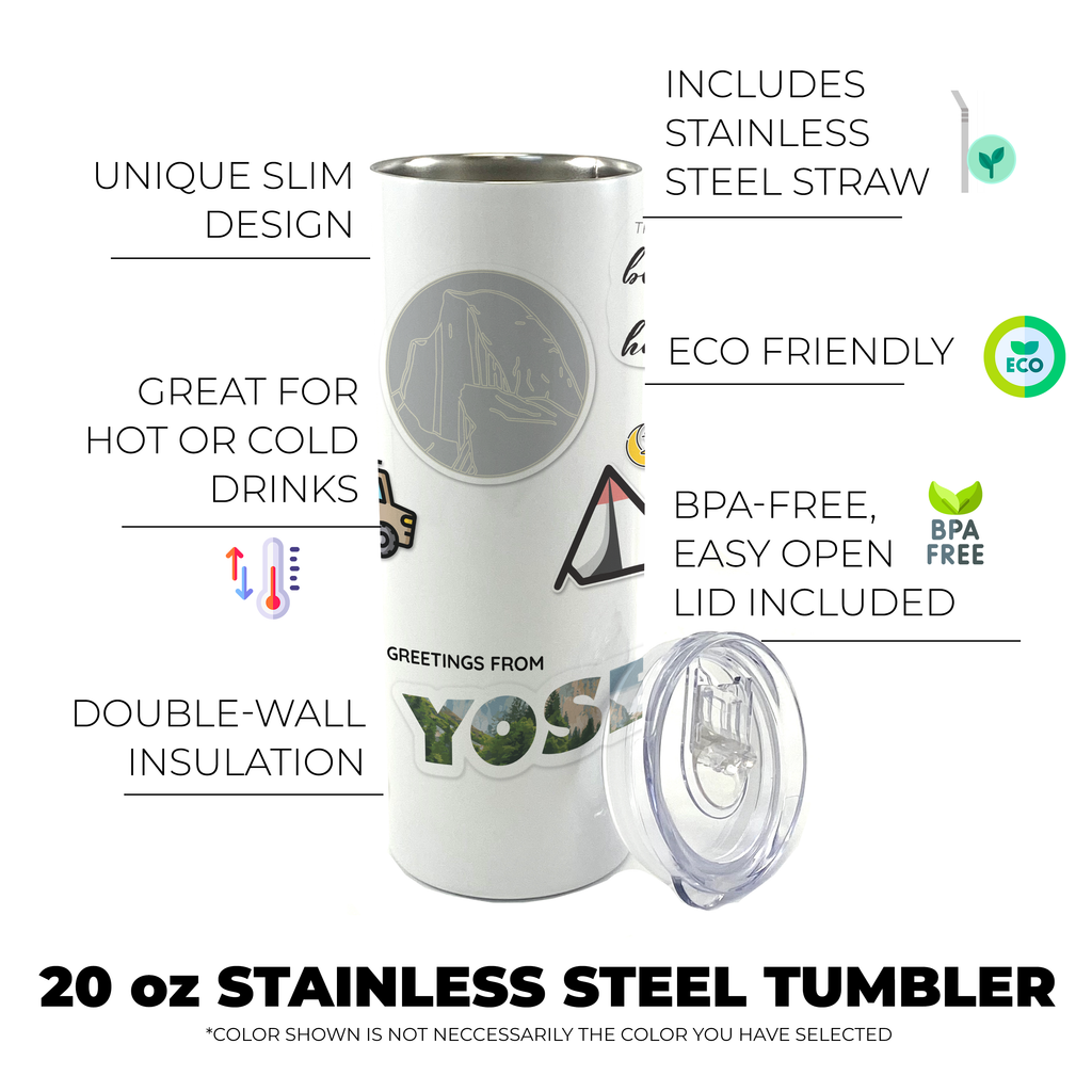 Vacation Collection (National Park - Yosemite) 20 Oz Stainless Steel White Travel Tumbler with Straw SSTUMW0106