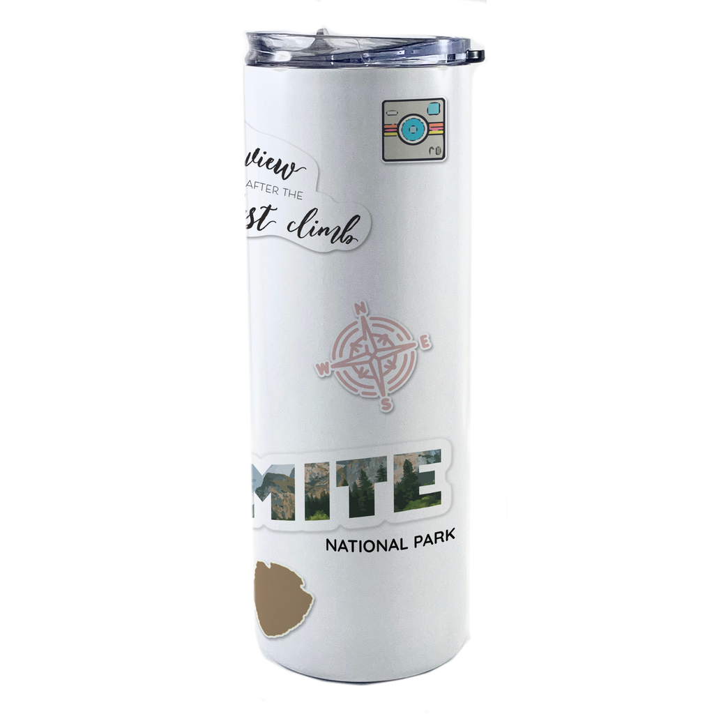 Vacation Collection (National Park - Yosemite) 20 Oz Stainless Steel White Travel Tumbler with Straw SSTUMW0106