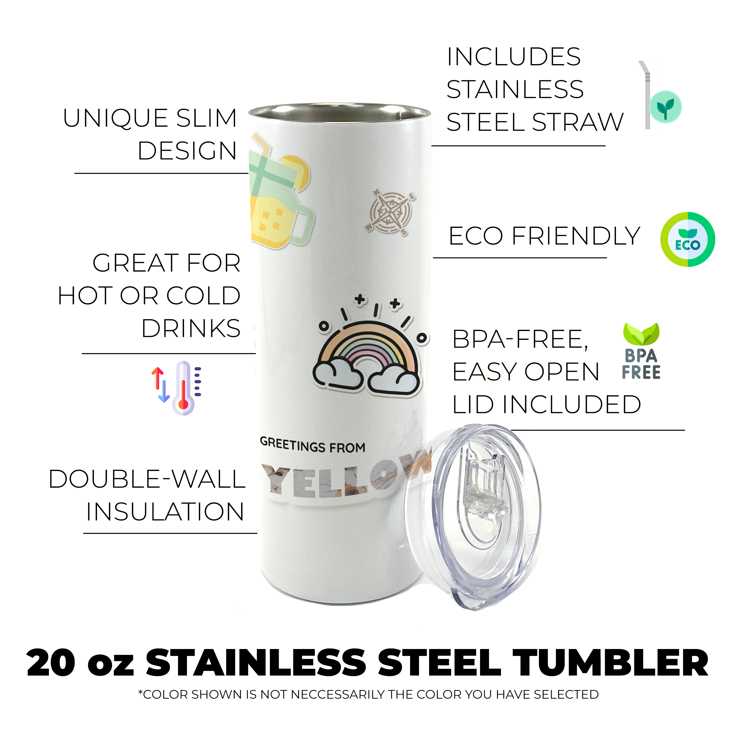 Vacation Collection (National Park - Yellowstone) 20 Oz Stainless Steel White Travel Tumbler with Straw SSTUMW0107