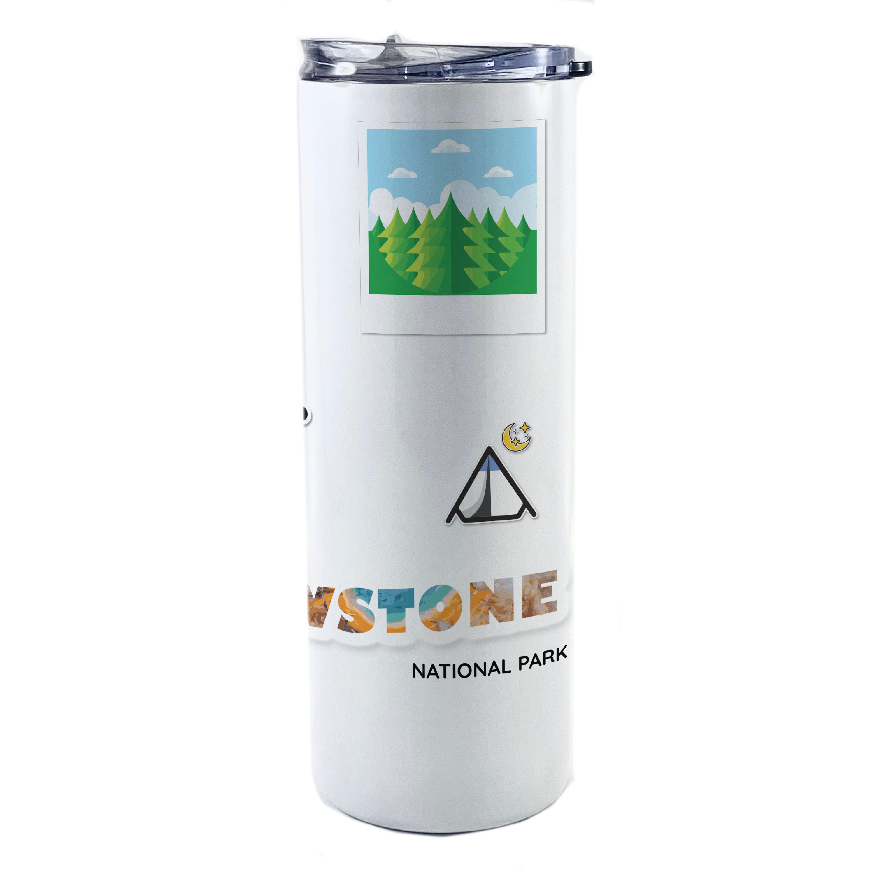 Vacation Collection (National Park - Yellowstone) 20 Oz Stainless Steel White Travel Tumbler with Straw SSTUMW0107