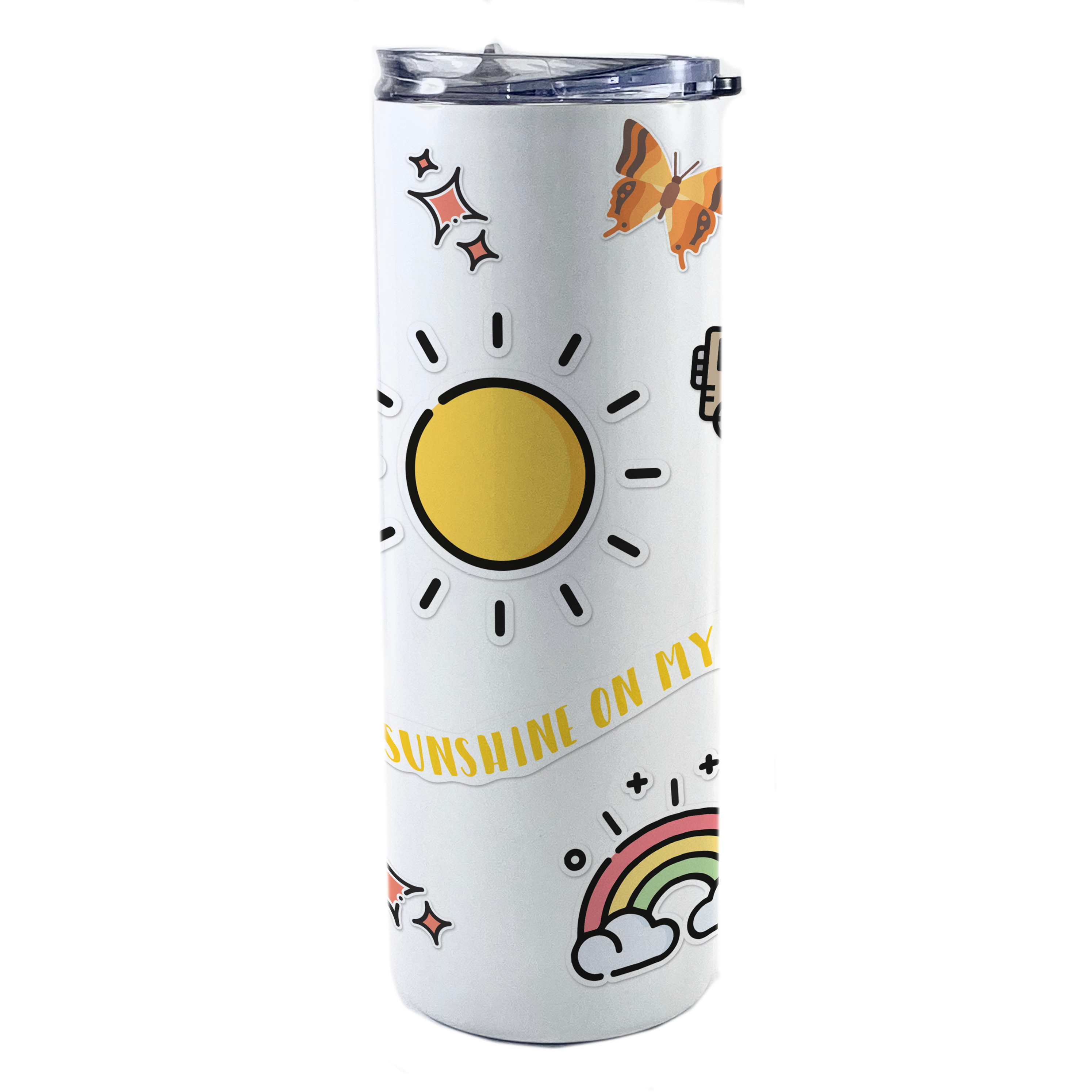 Trend Setters Originals (Sunshine On My Mind) 20 Oz Stainless Steel White Travel Tumbler with Straw