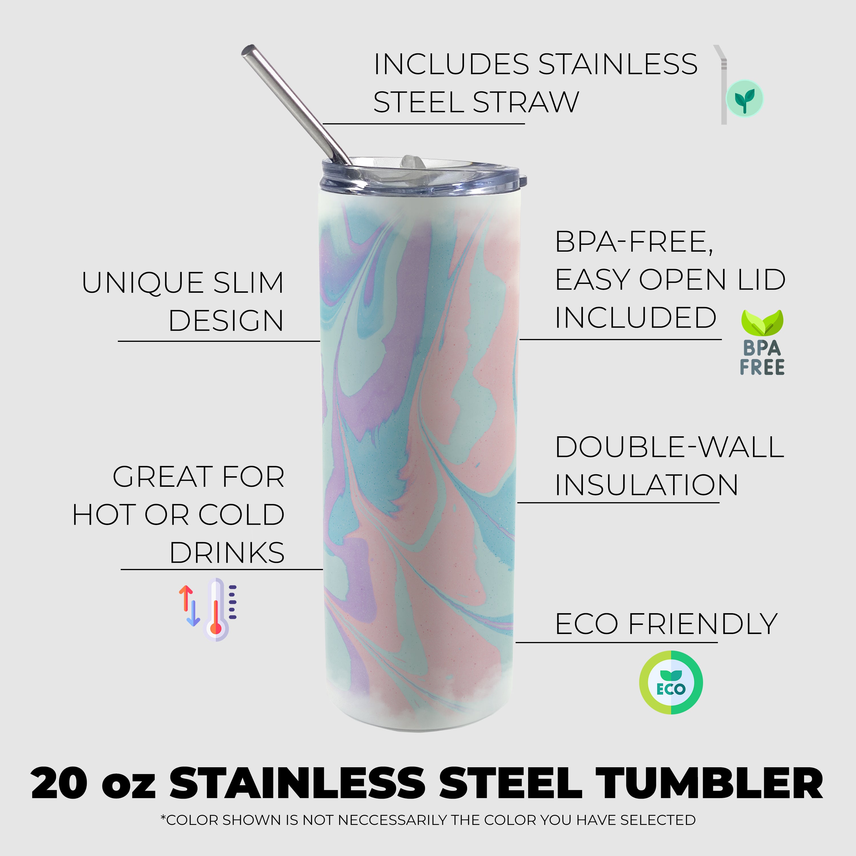 Trend Setters Original (Pastel Marble) 20oz Stainless Steel Travel Tumbler with Straw