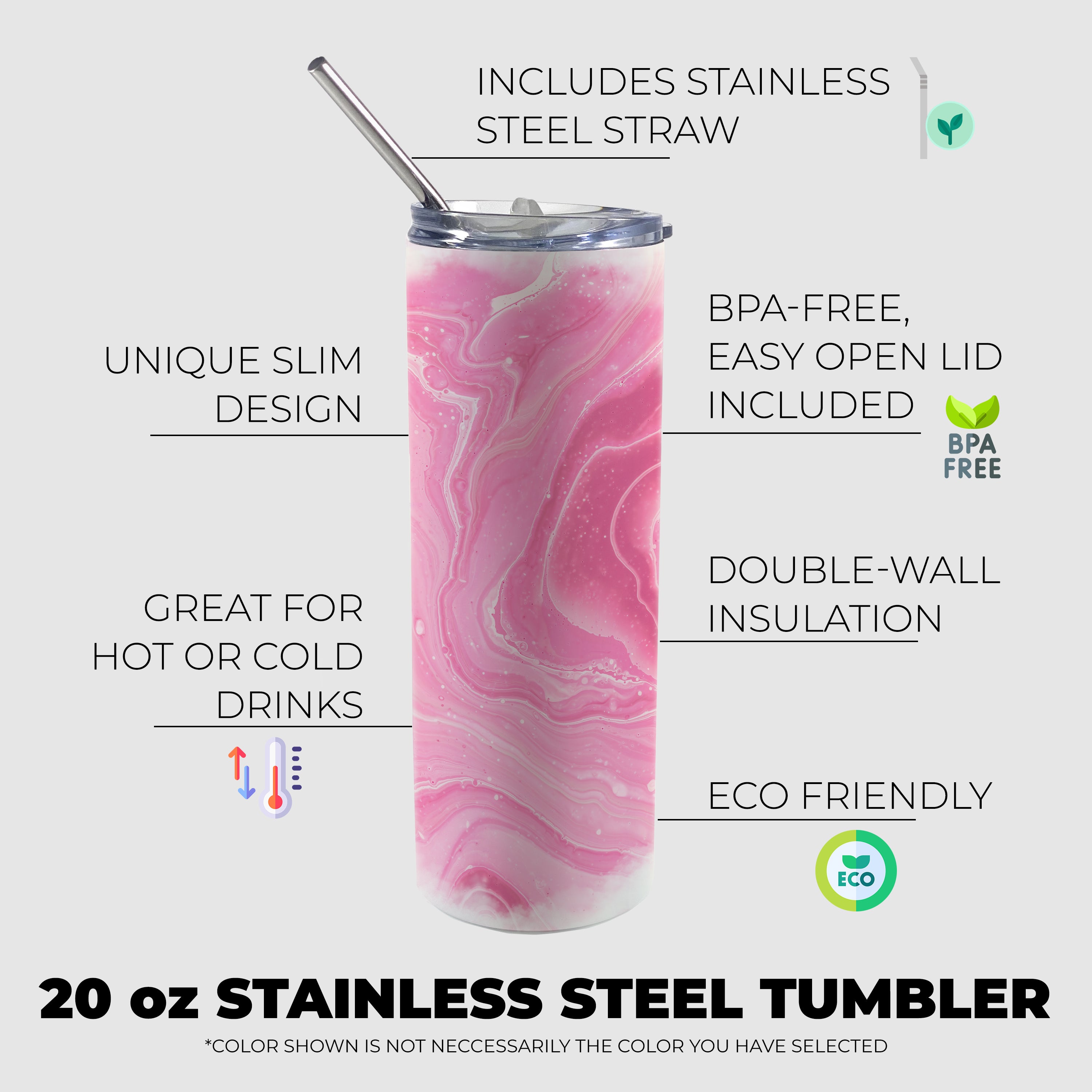 Trend Setters Original (Pink Marble) 20oz Stainless Steel Travel Tumbler with Straw