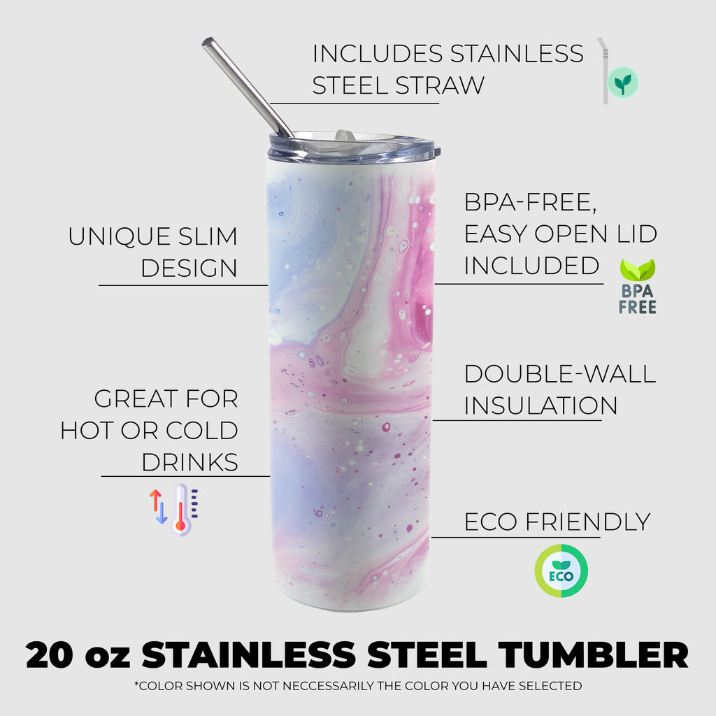 Trend Setters Original (Pink and Blue Marble) 20oz Stainless Steel Travel Tumbler with Straw