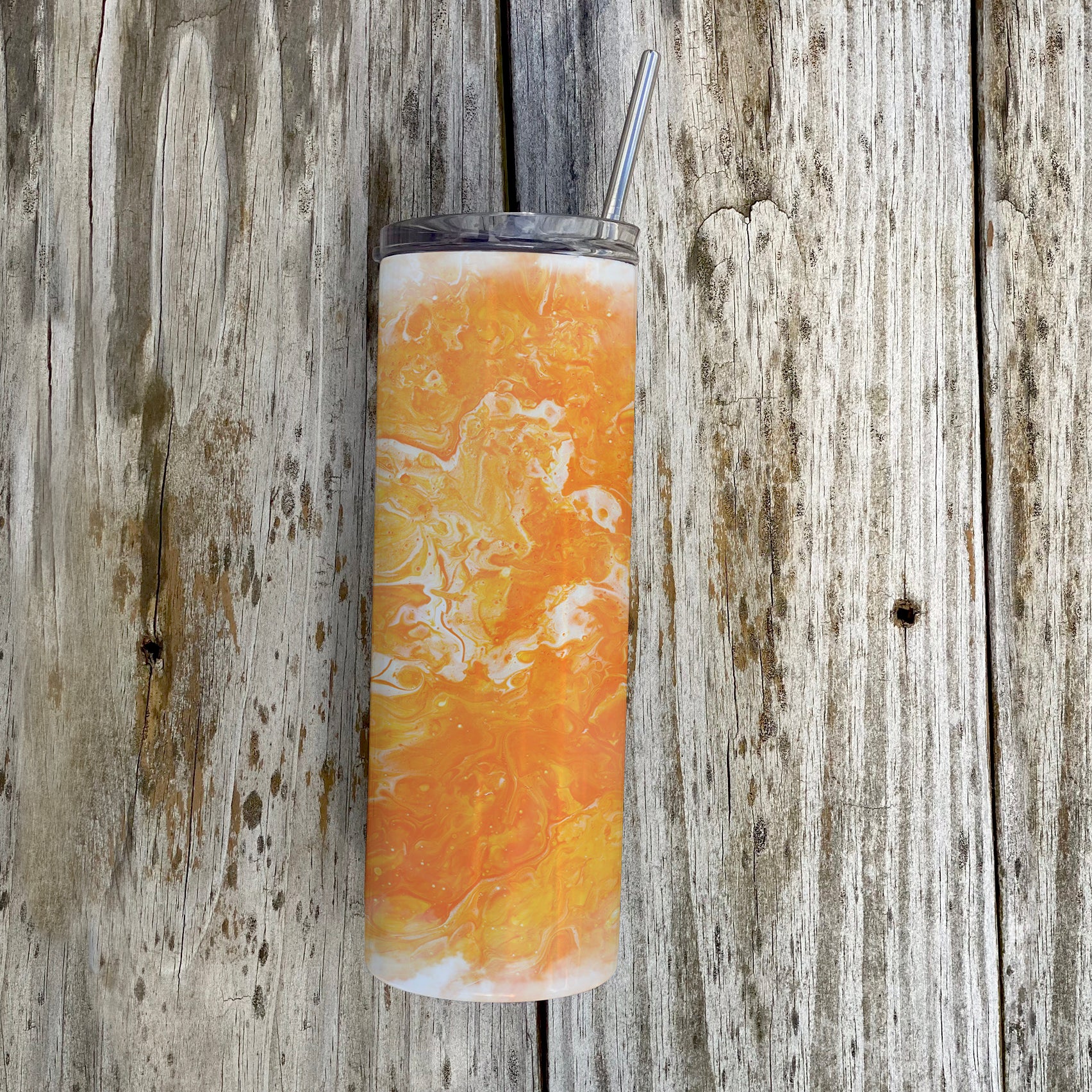 Trend Setters Original (Orange Marble) 20oz Stainless Steel Travel Tumbler with Straw