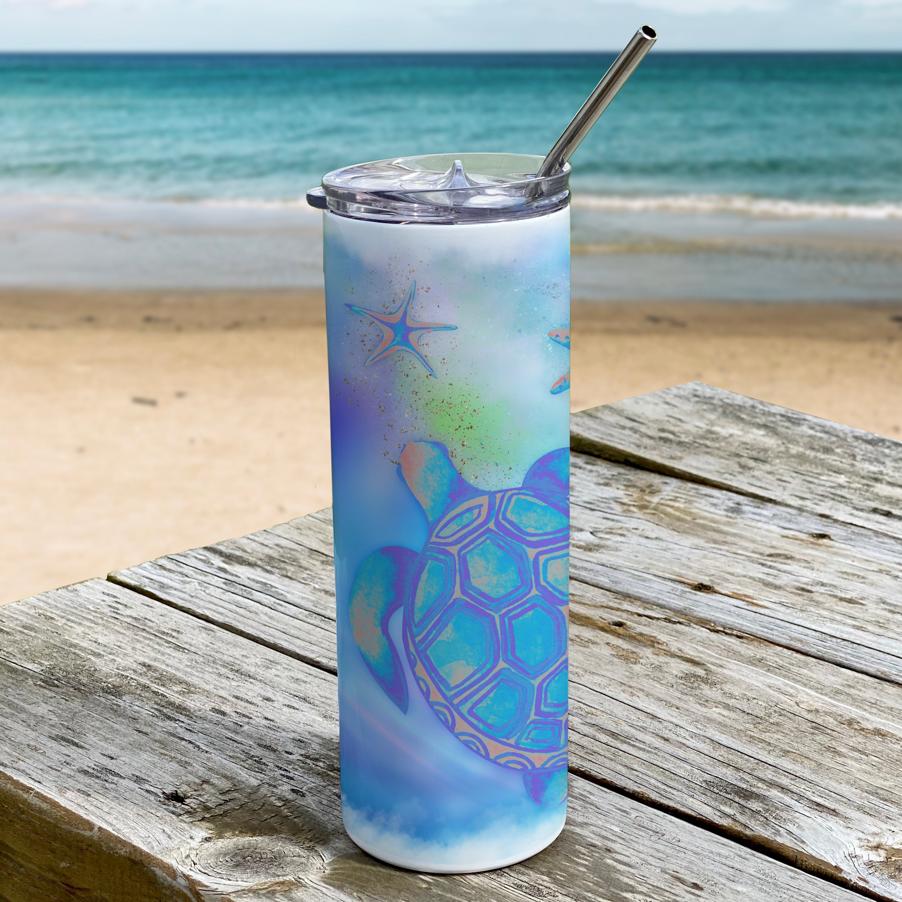Trend Setters Originals (Sea Turtles - Personalized) 20 Oz Stainless Steel Travel Tumbler with Straw