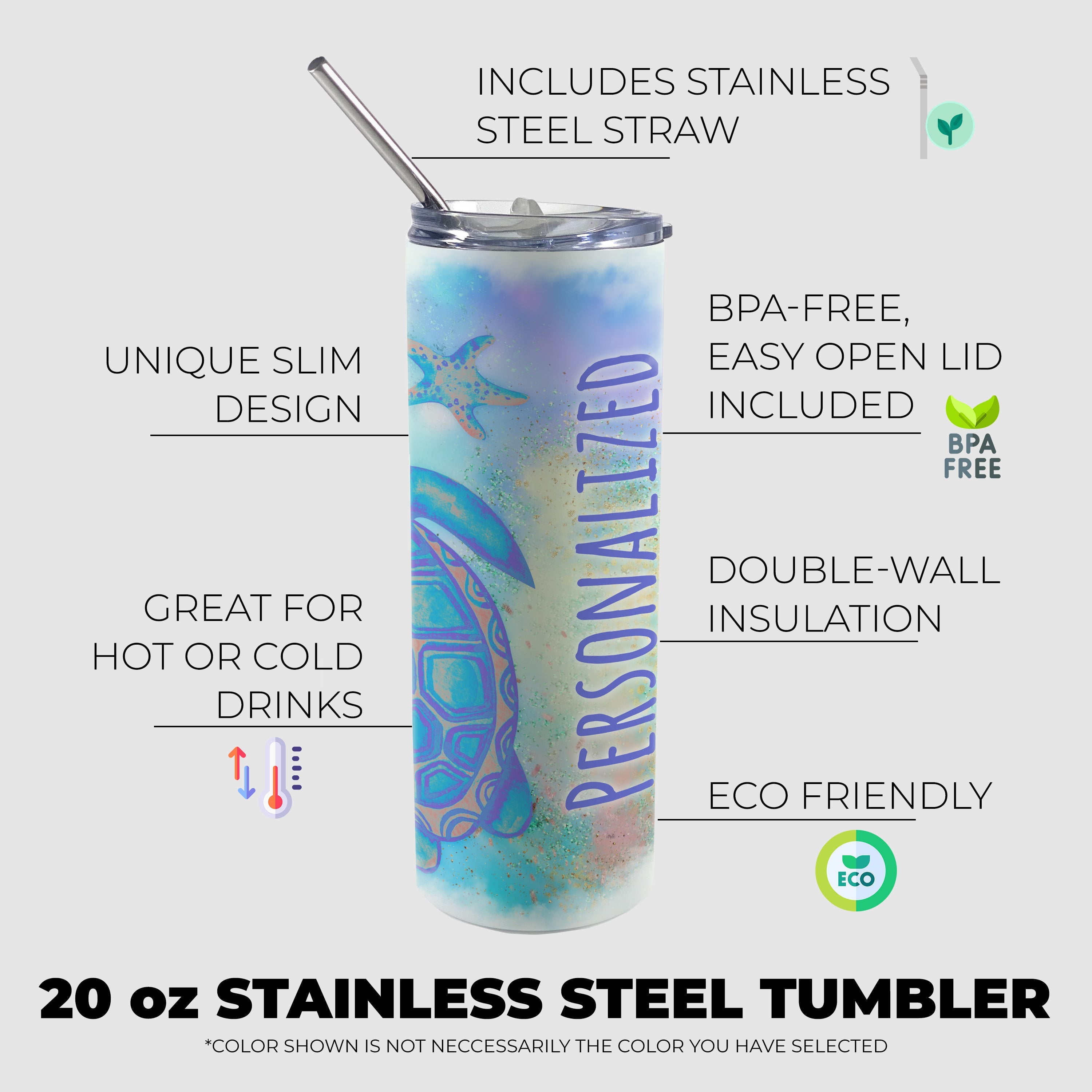 Trend Setters Originals (Sea Turtles - Personalized) 20 Oz Stainless Steel Travel Tumbler with Straw