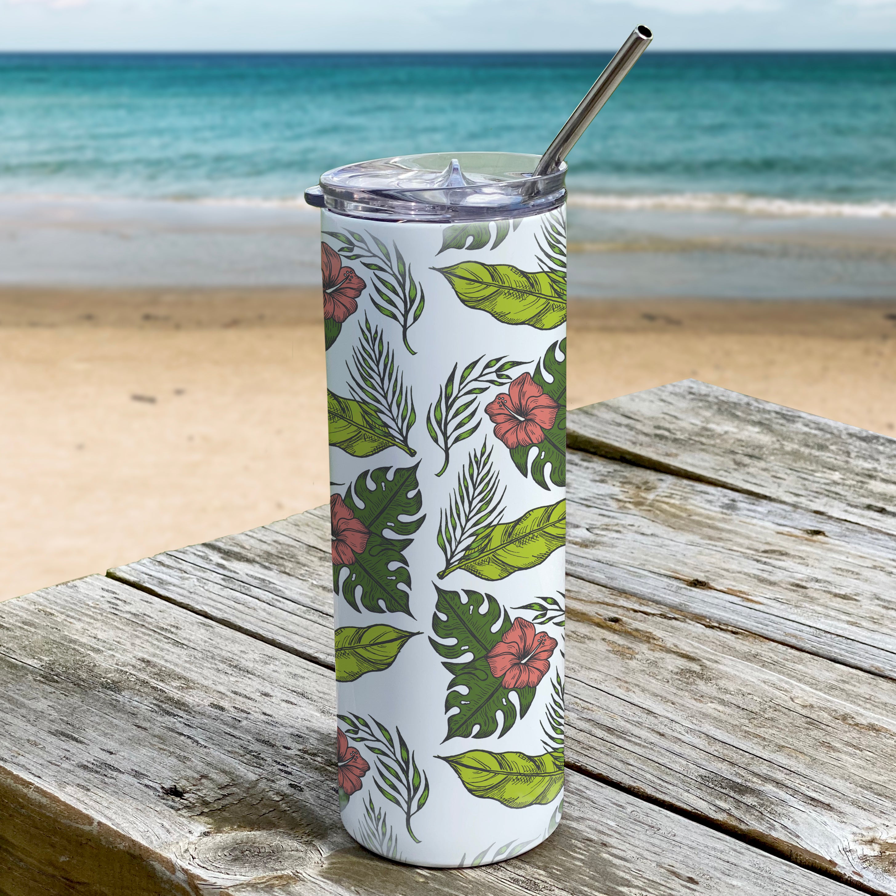 Vacation Collection (Hawaiian Hibiscus 2) 20 Oz Stainless Steel Travel Tumbler with Straw SSTUMW0033