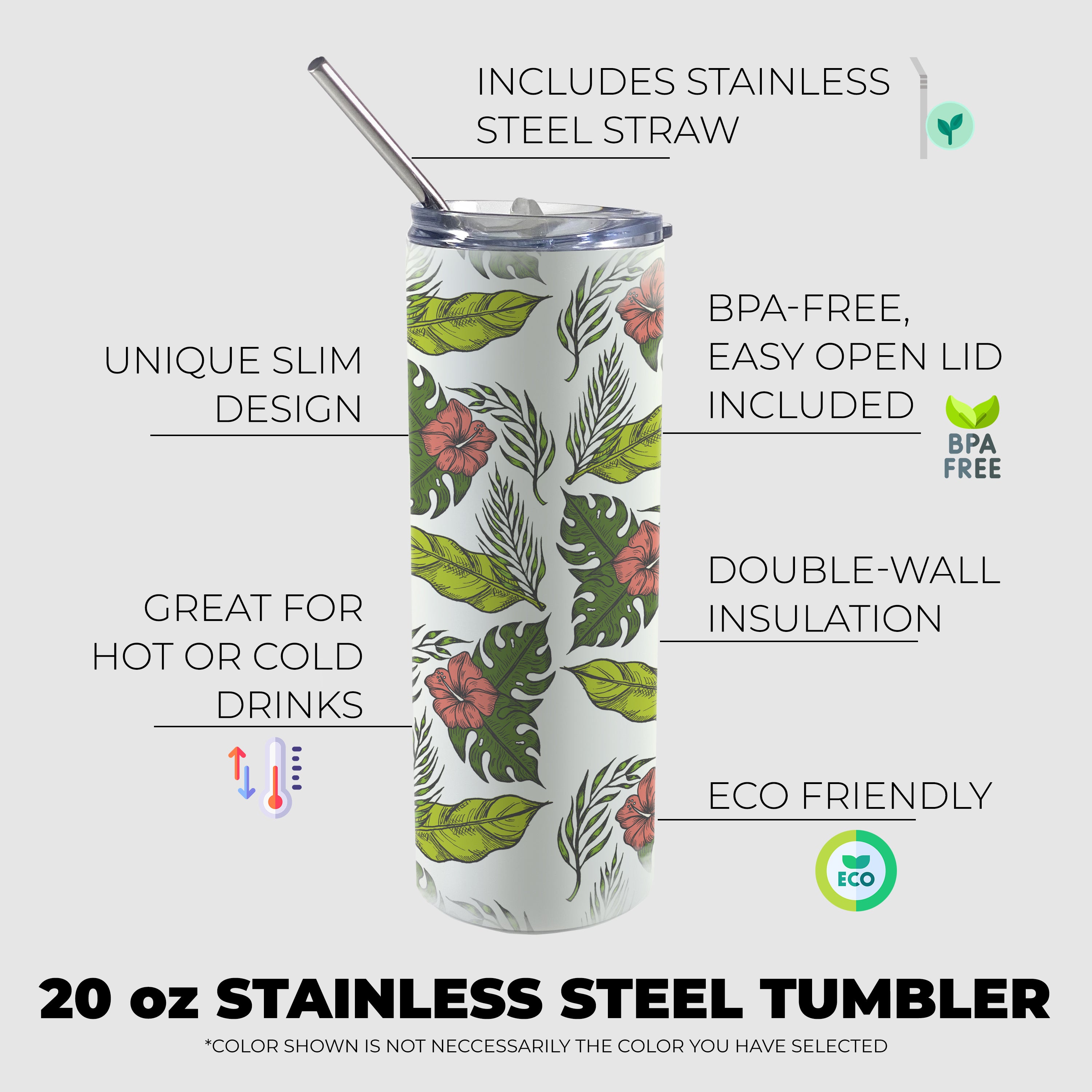 Vacation Collection (Hawaiian Hibiscus 2) 20 Oz Stainless Steel Travel Tumbler with Straw SSTUMW0033