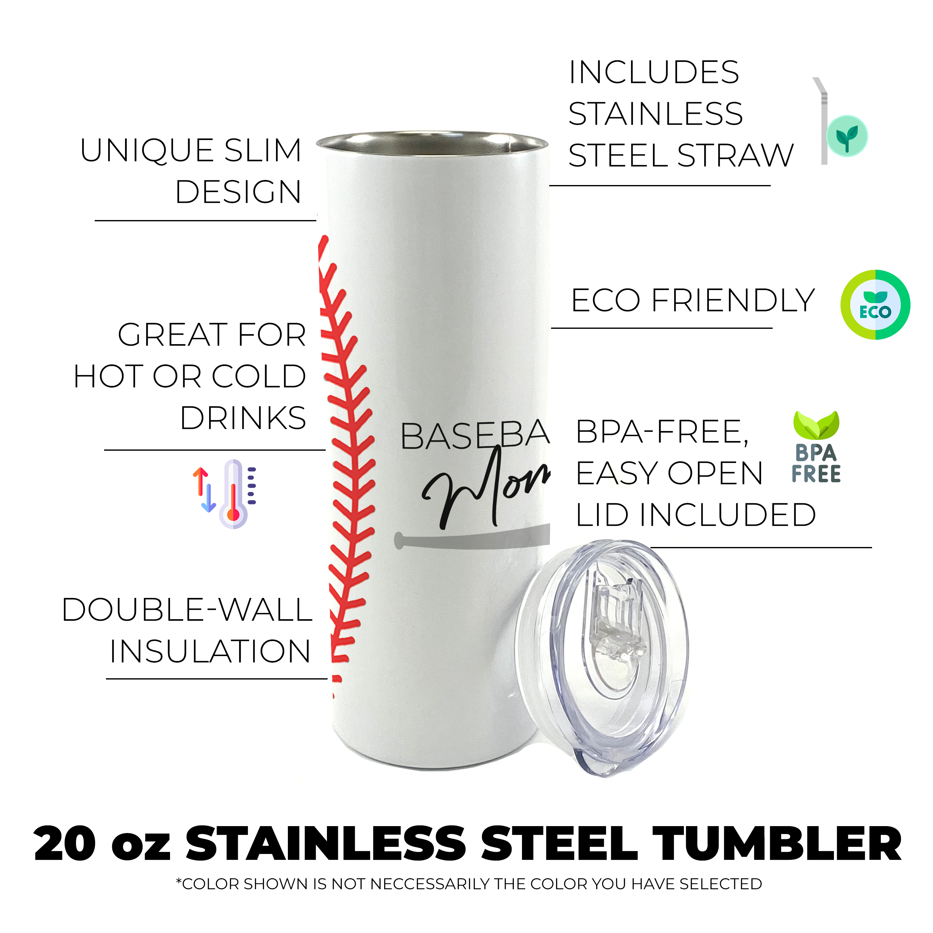 Sports Collection (Baseball Mom) 20 Oz Stainless Steel Travel Tumbler with Straw SSTUMW0055