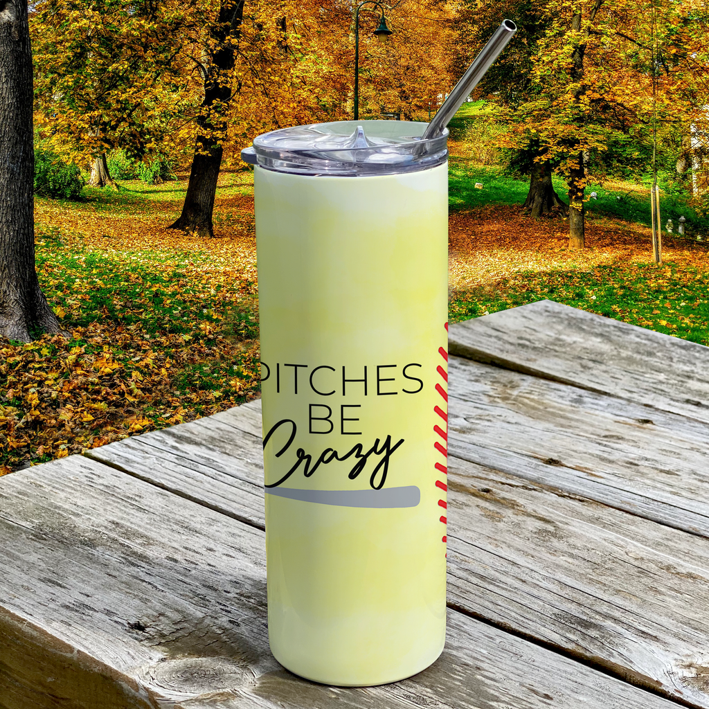 Sports Collection (Pitches Be Crazy - Softball) 20 Oz Stainless Steel Travel Tumbler with Straw SSTUMW0062