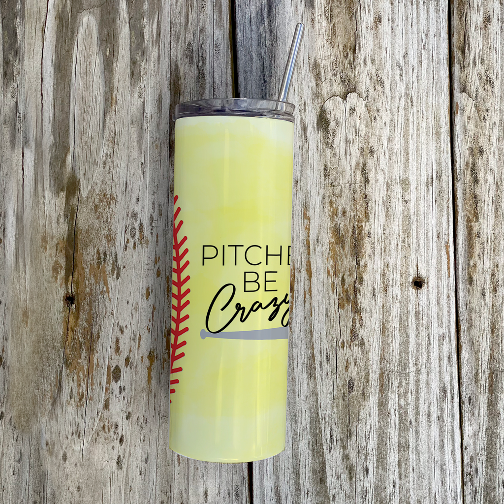 Sports Collection (Pitches Be Crazy - Softball) 20 Oz Stainless Steel Travel Tumbler with Straw SSTUMW0062