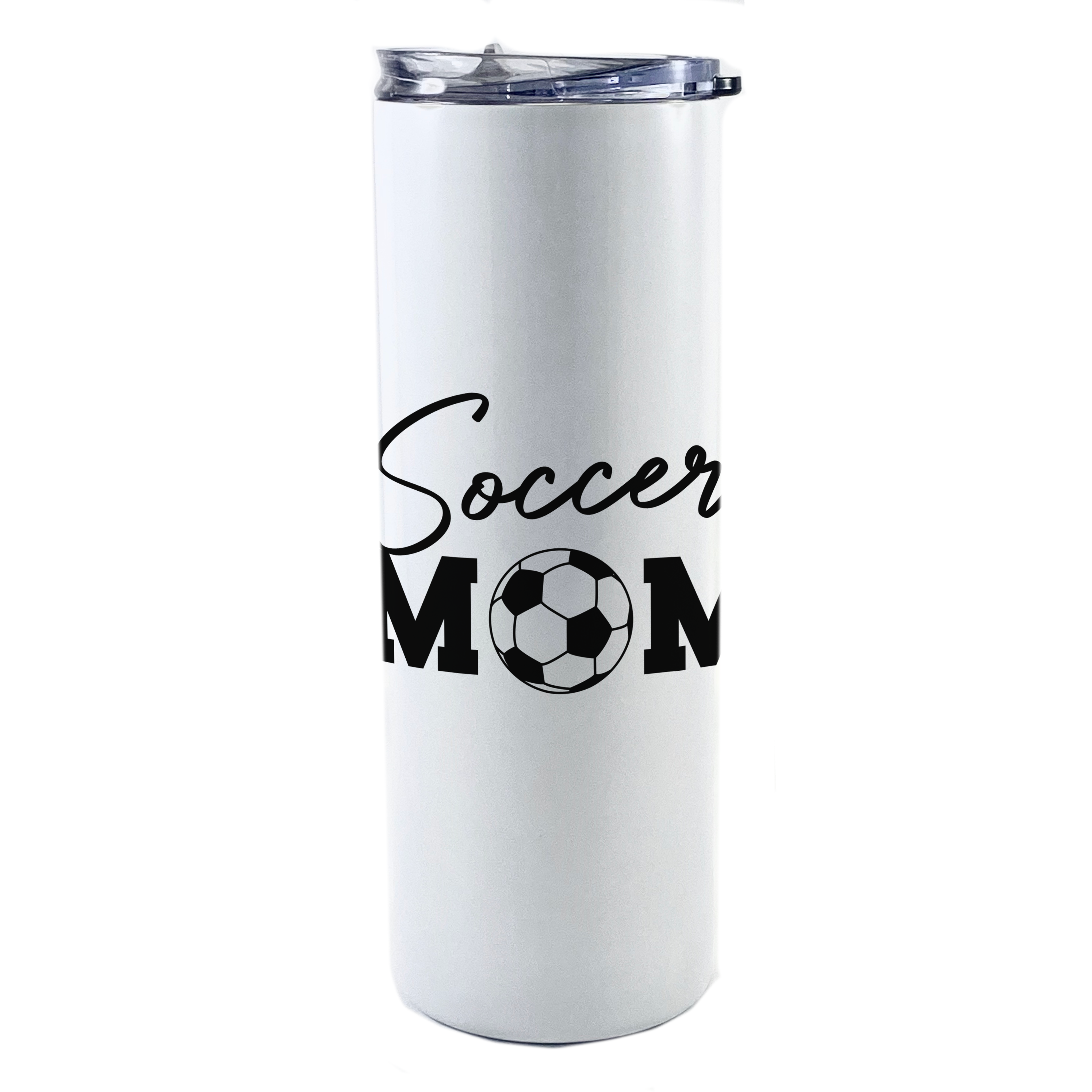 Sports Collection (Soccer Mom - Personalized) 20 Oz Stainless Steel Travel Tumbler with Straw (White)