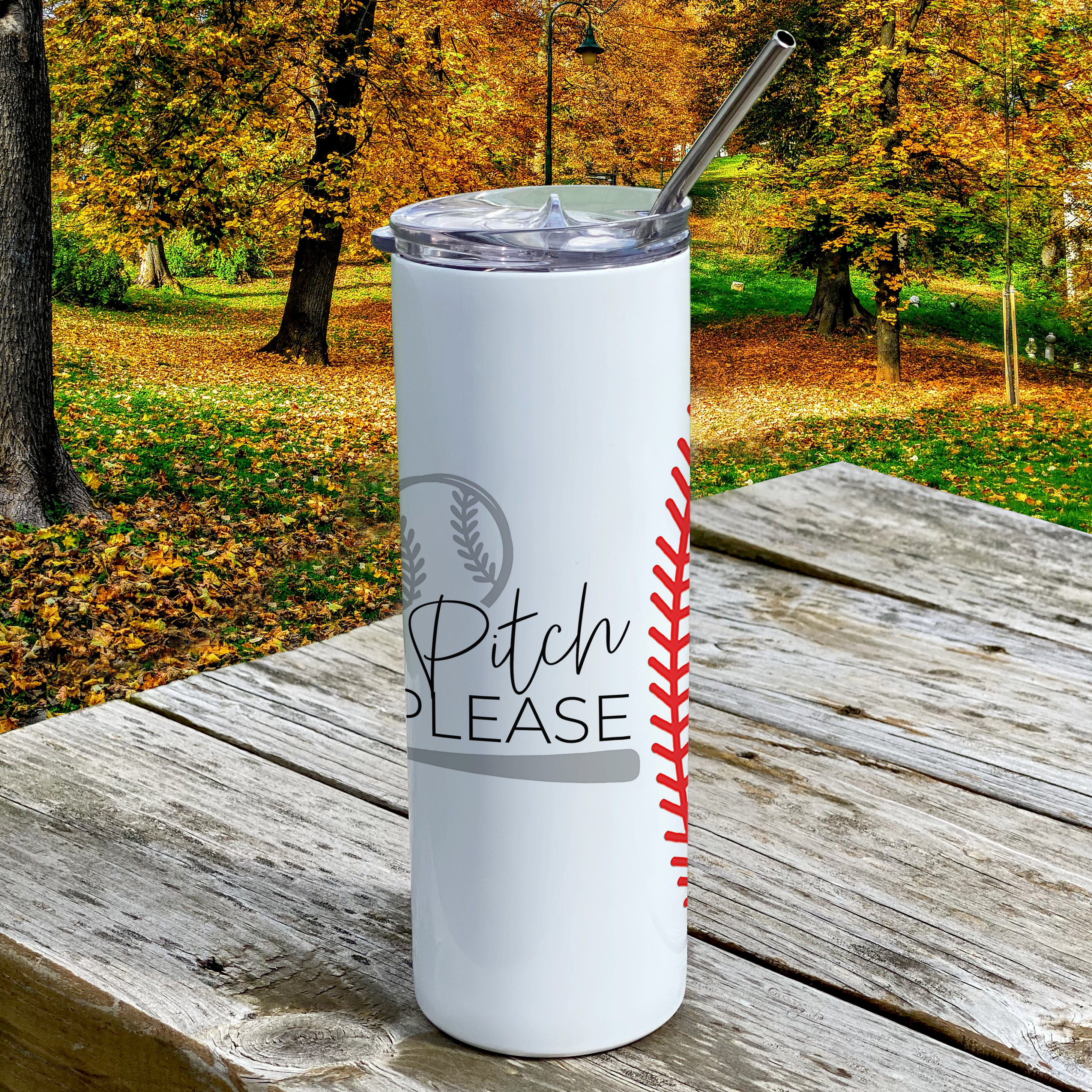 Sports Collection (Pitch Please - Baseball) 20 Oz Stainless Steel Travel Tumbler with Straw SSTUMW0067