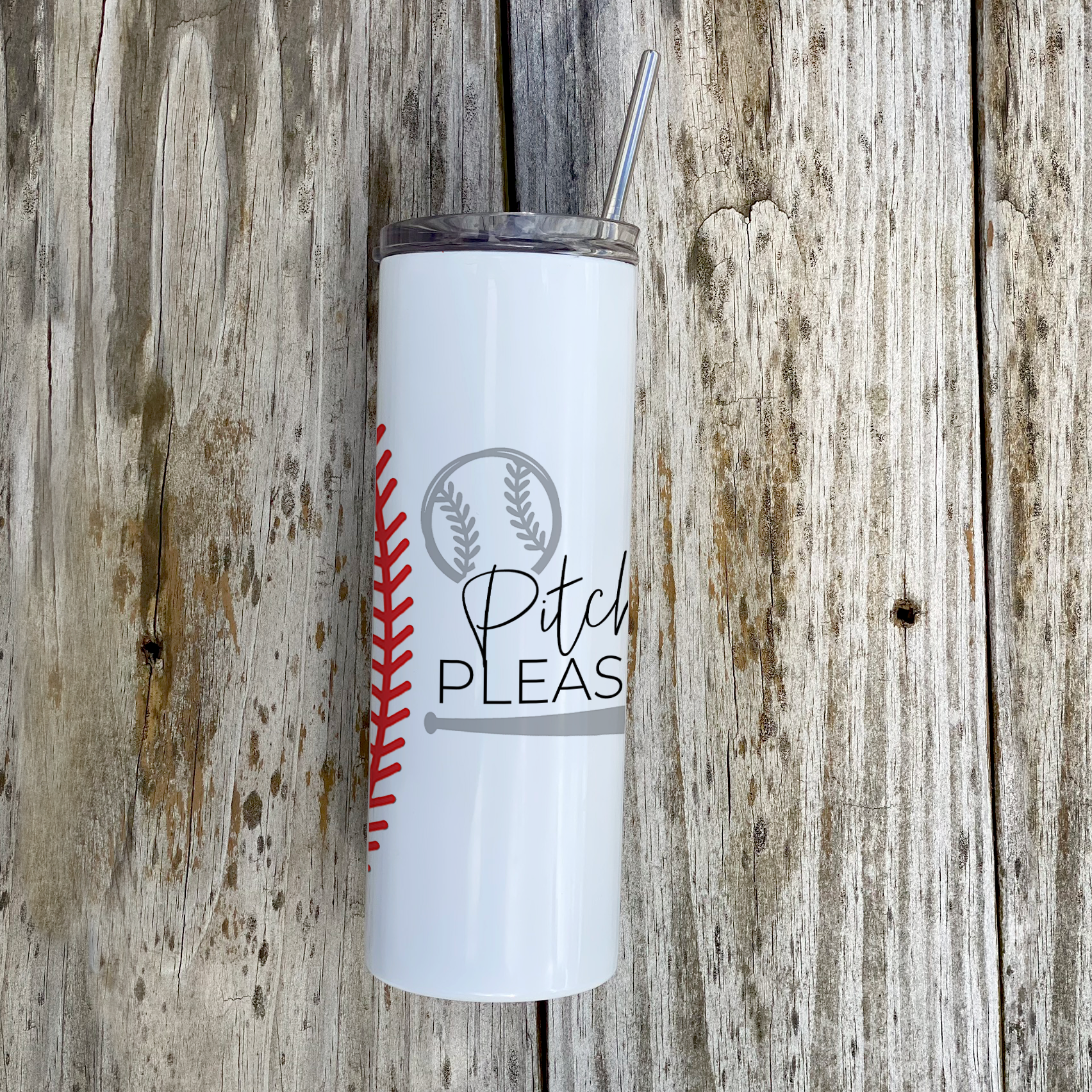 Sports Collection (Pitch Please - Baseball) 20 Oz Stainless Steel Travel Tumbler with Straw SSTUMW0067