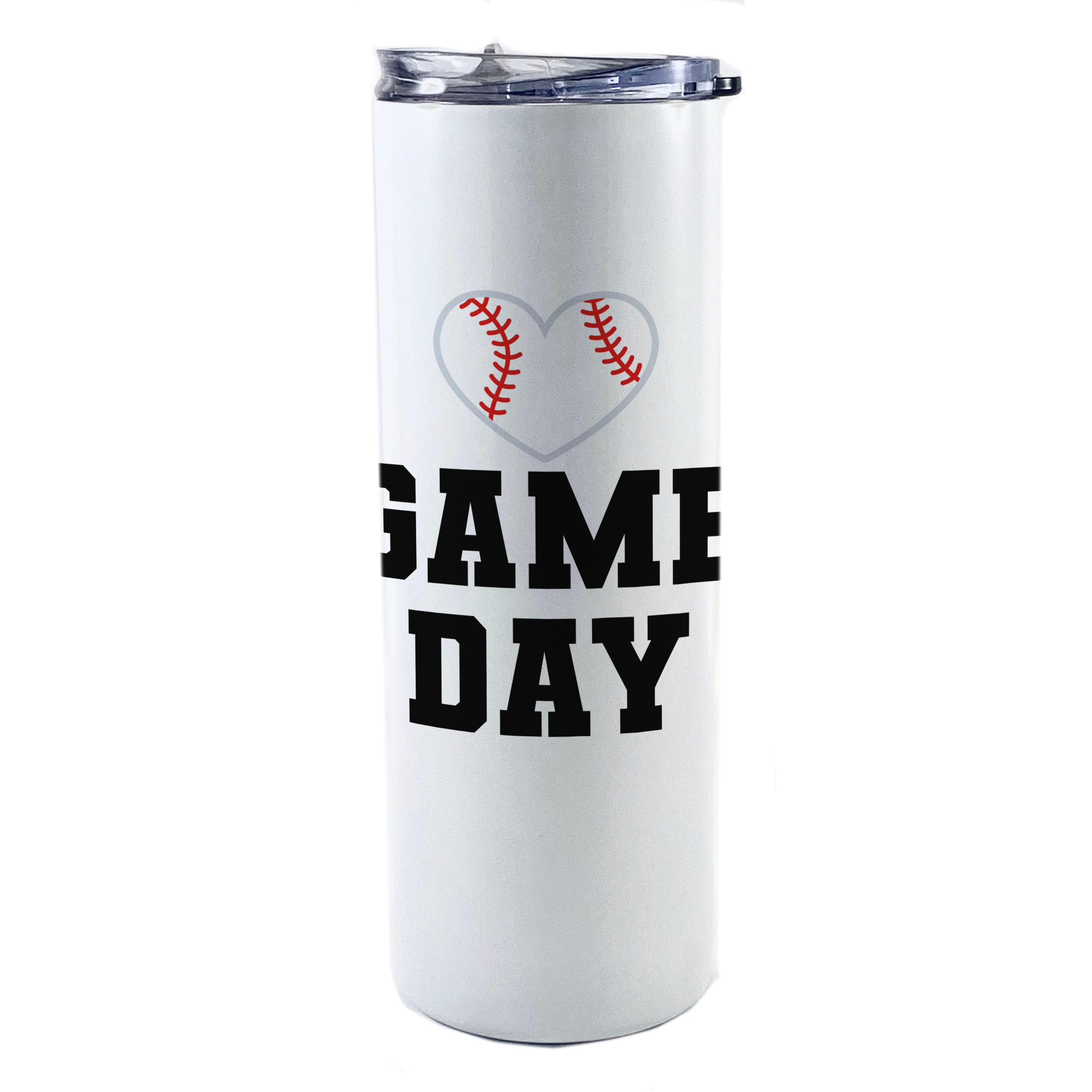 Sports Collection (Game Day – Baseball - Personalized) 20 Oz Stainless Steel Travel Tumbler with Straw (White)