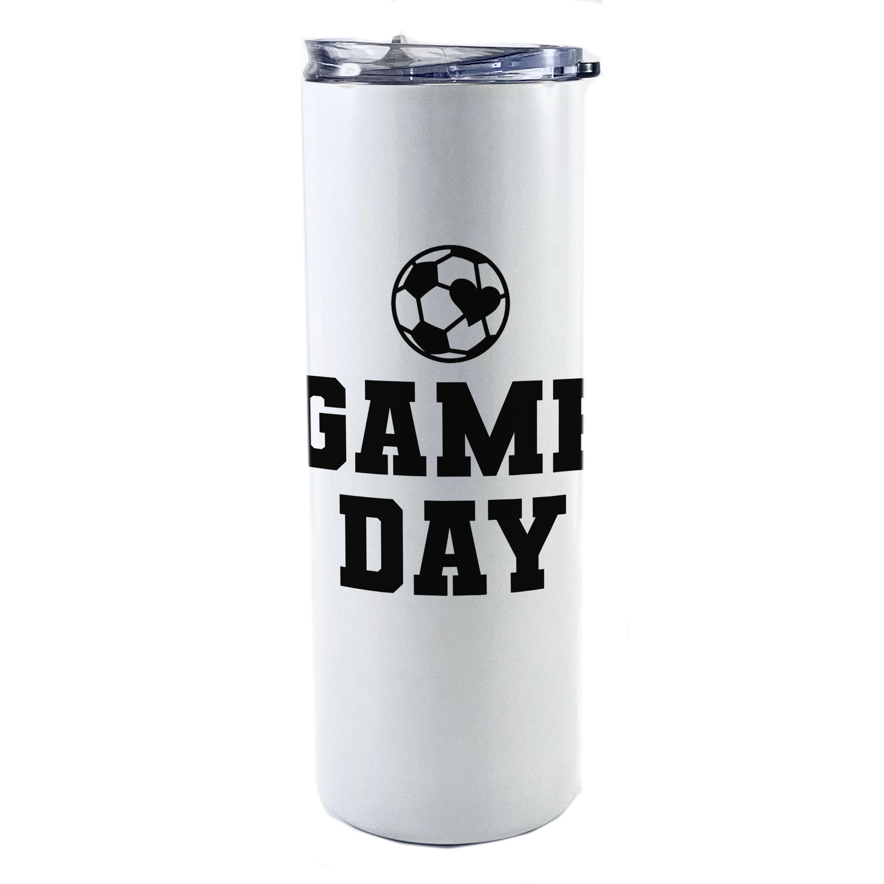 Sports Collection (Soccer Game Day - Personalized) 20 Oz Stainless Steel Travel Tumbler with Straw (White)