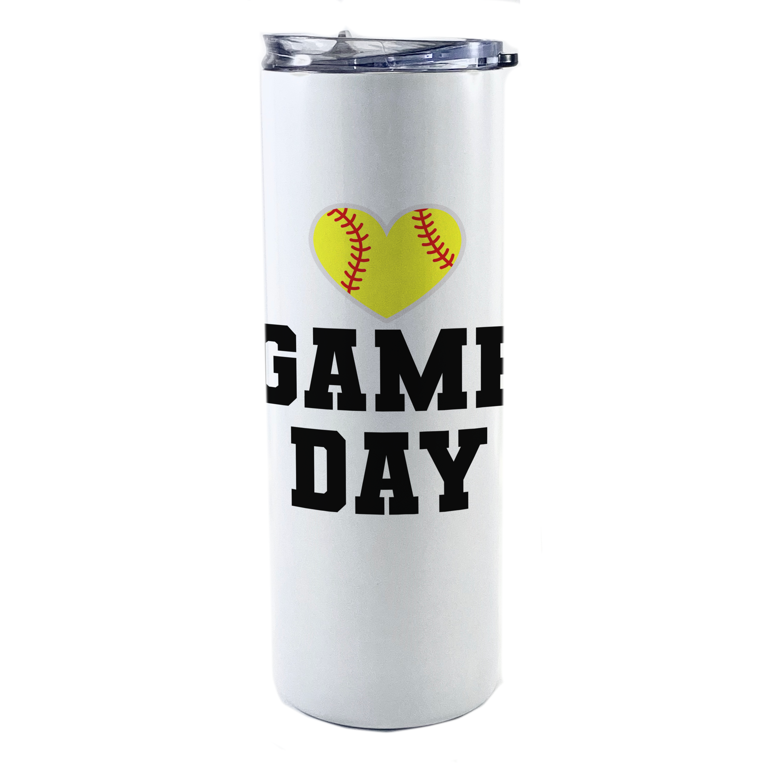 Sports Collection (Softball Game Day - Personalized) 20 Oz Stainless Steel Travel Tumbler with Straw (White)