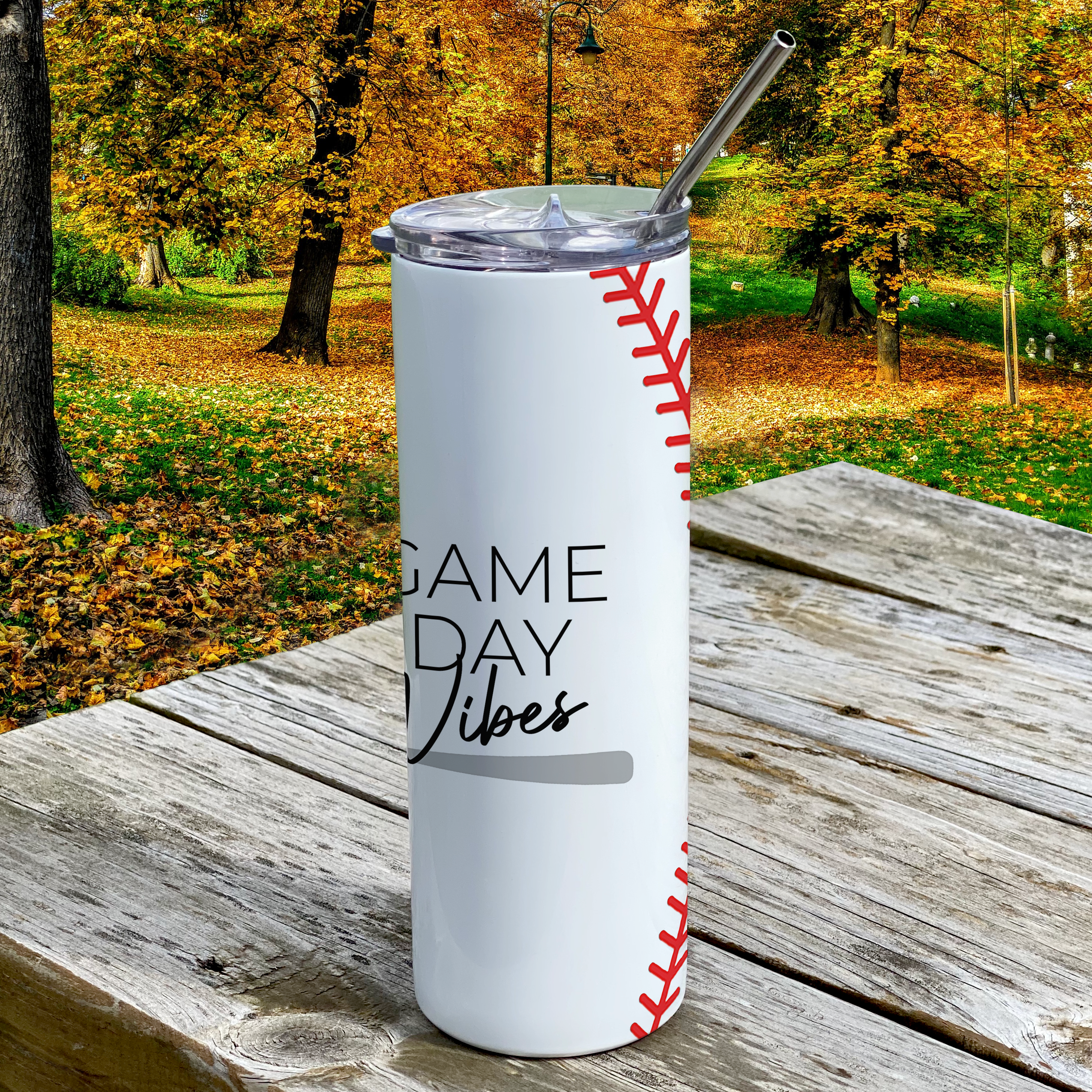 Sports Collection (Game Day Vibes - Baseball) 20 Oz Stainless Steel Travel Tumbler with Straw SSTUMW0079