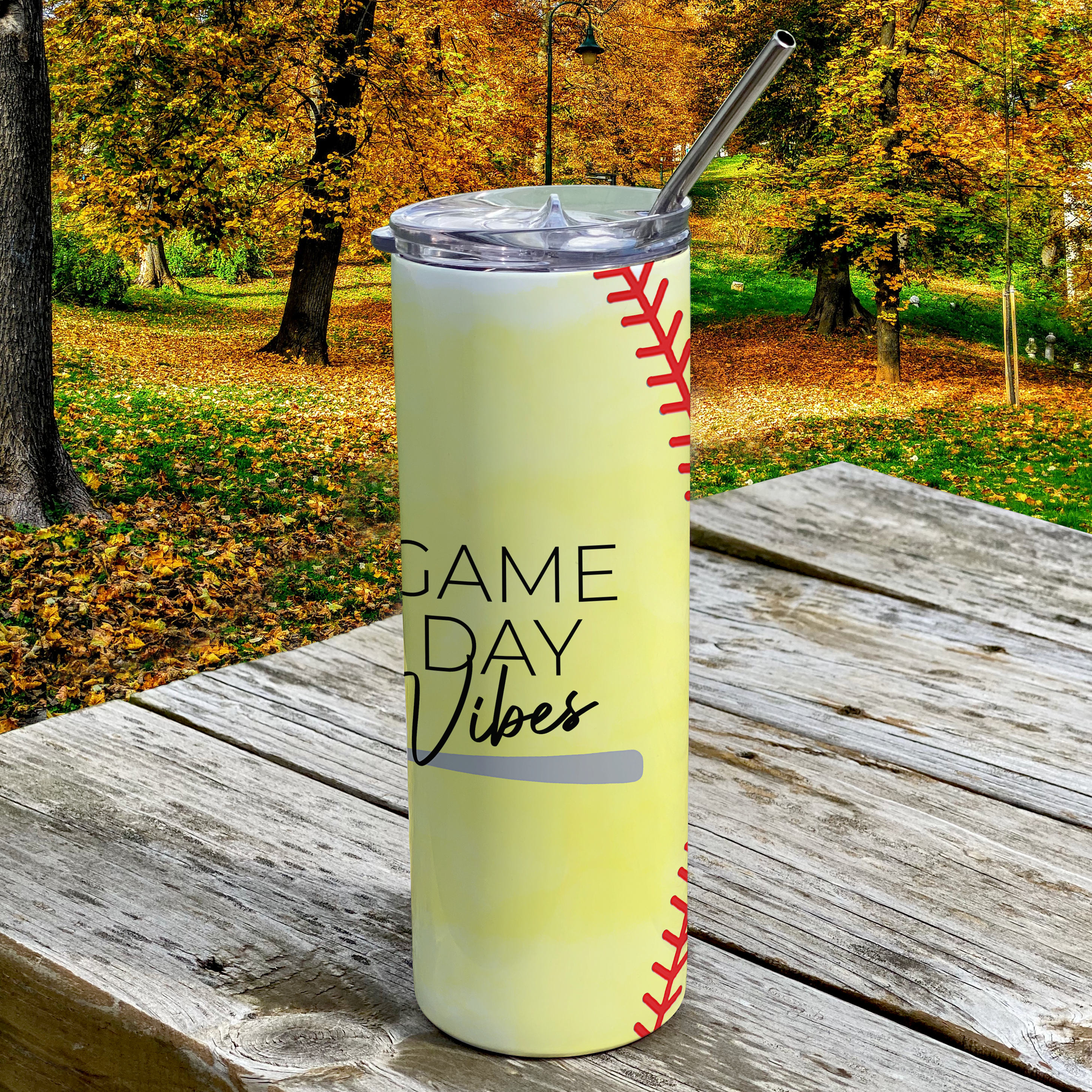 Sports Collection (Game Day Vibes - Softball) 20 Oz Stainless Steel Travel Tumbler with Straw SSTUMW0080