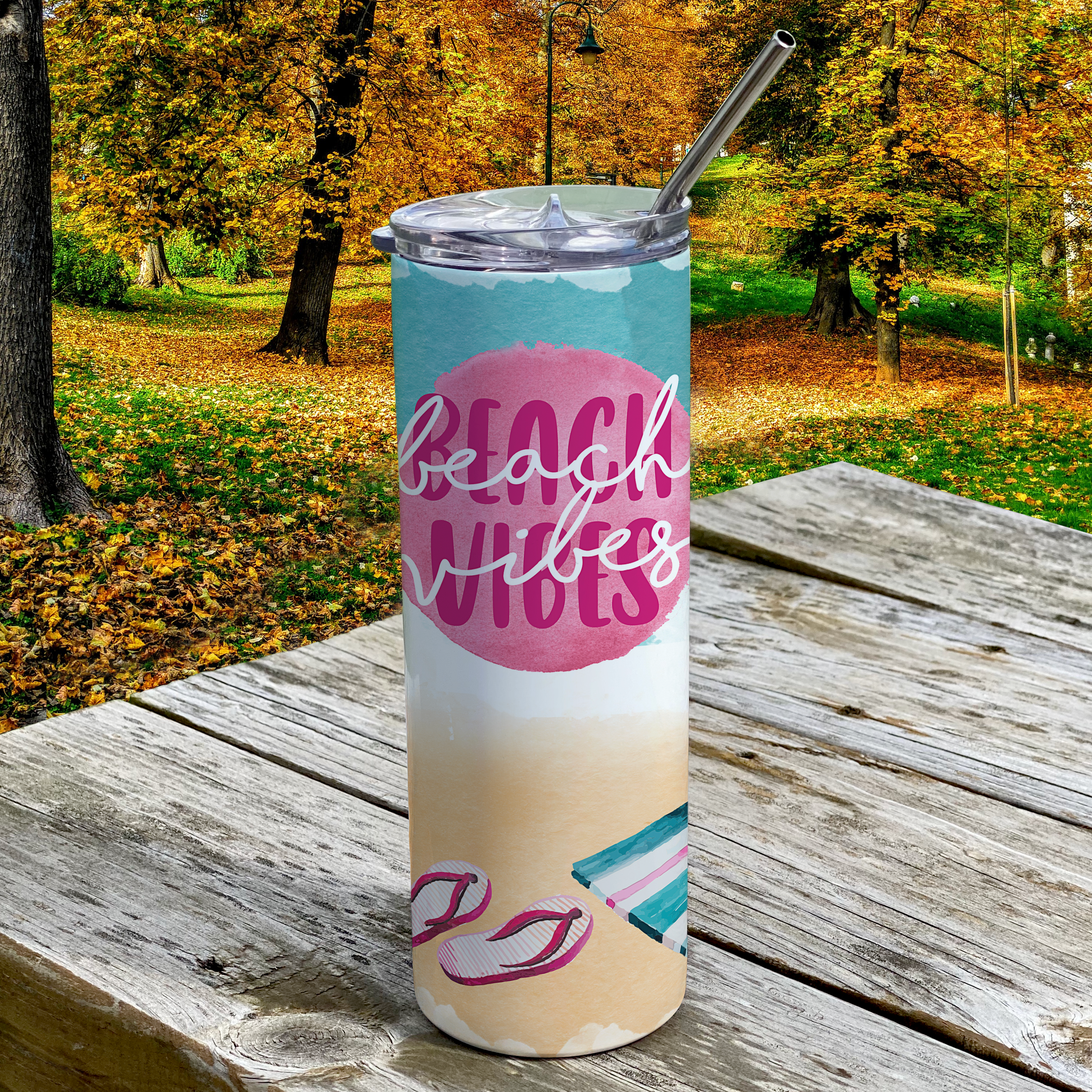 Vacation Collection (Beach Vibes) 20 Oz Stainless Steel Travel Tumbler with Straw SSTUMW0082