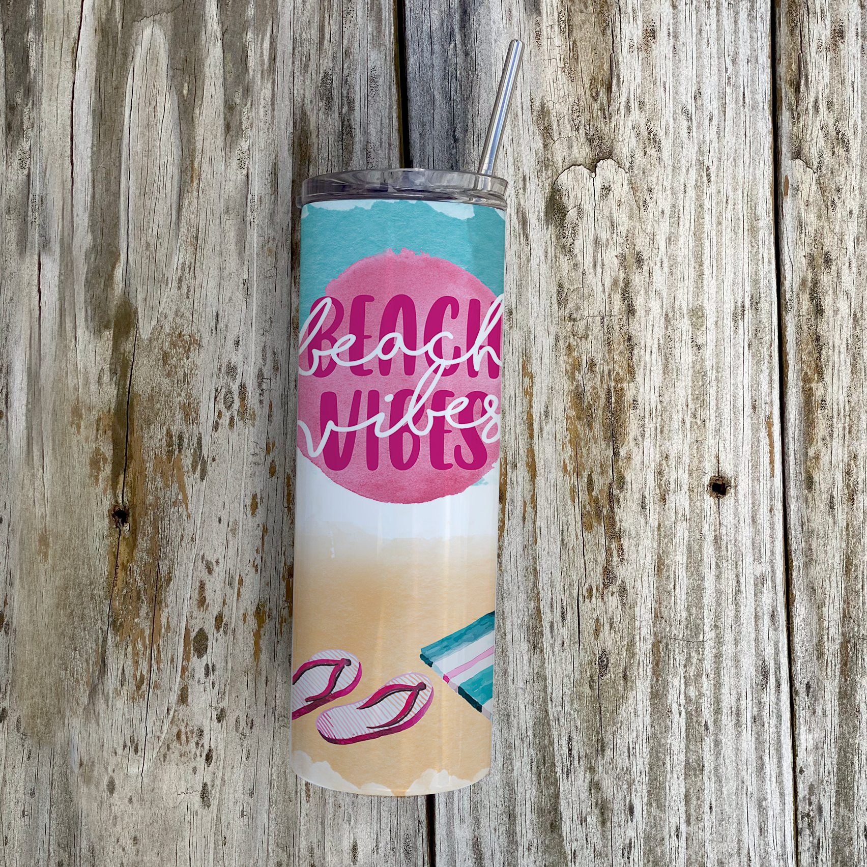 Vacation Collection (Beach Vibes) 20 Oz Stainless Steel Travel Tumbler with Straw SSTUMW0082