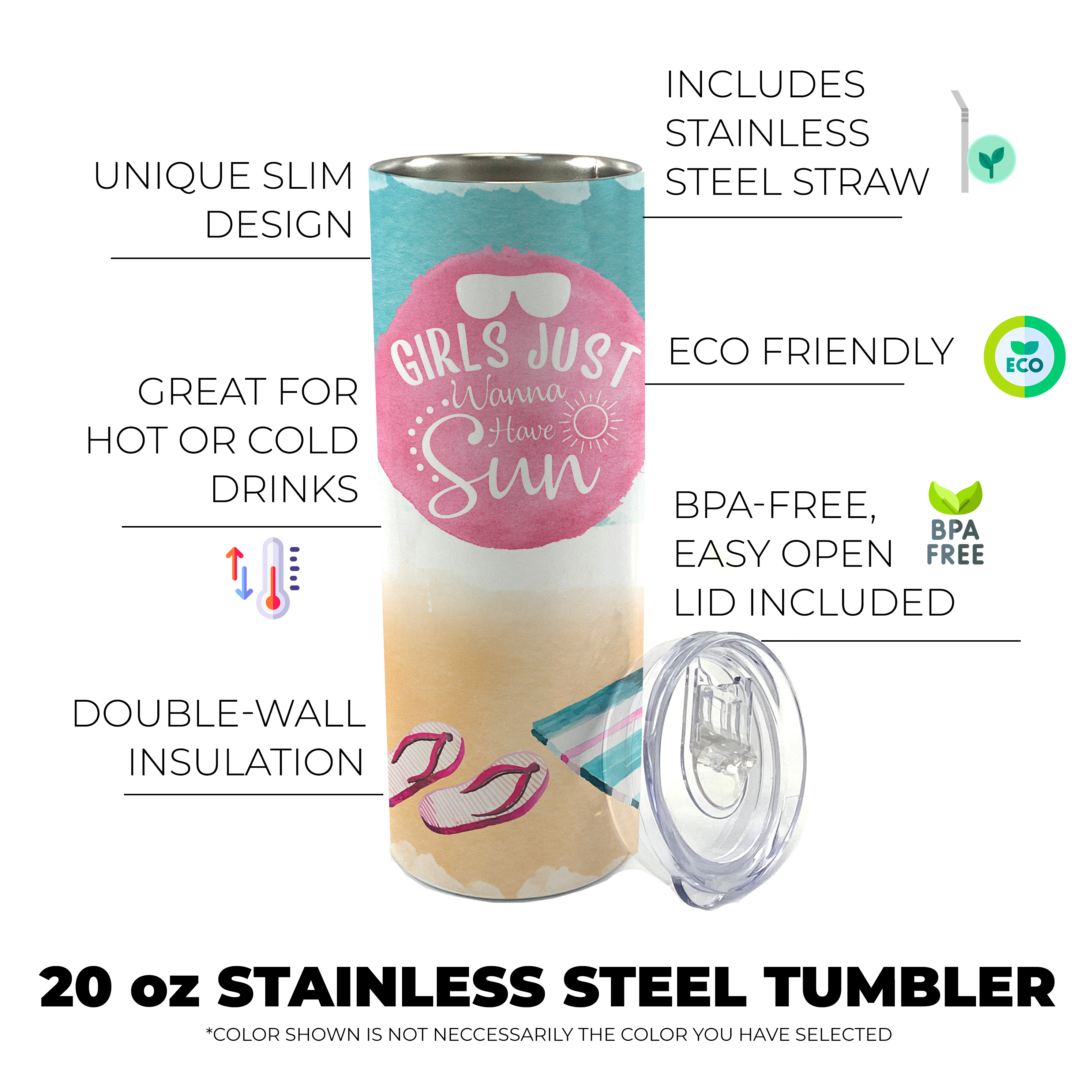 Vacation Collection (Girls Just Wanna Have Sun) 20 Oz Stainless Steel Travel Tumbler with Straw SSTUMW0083