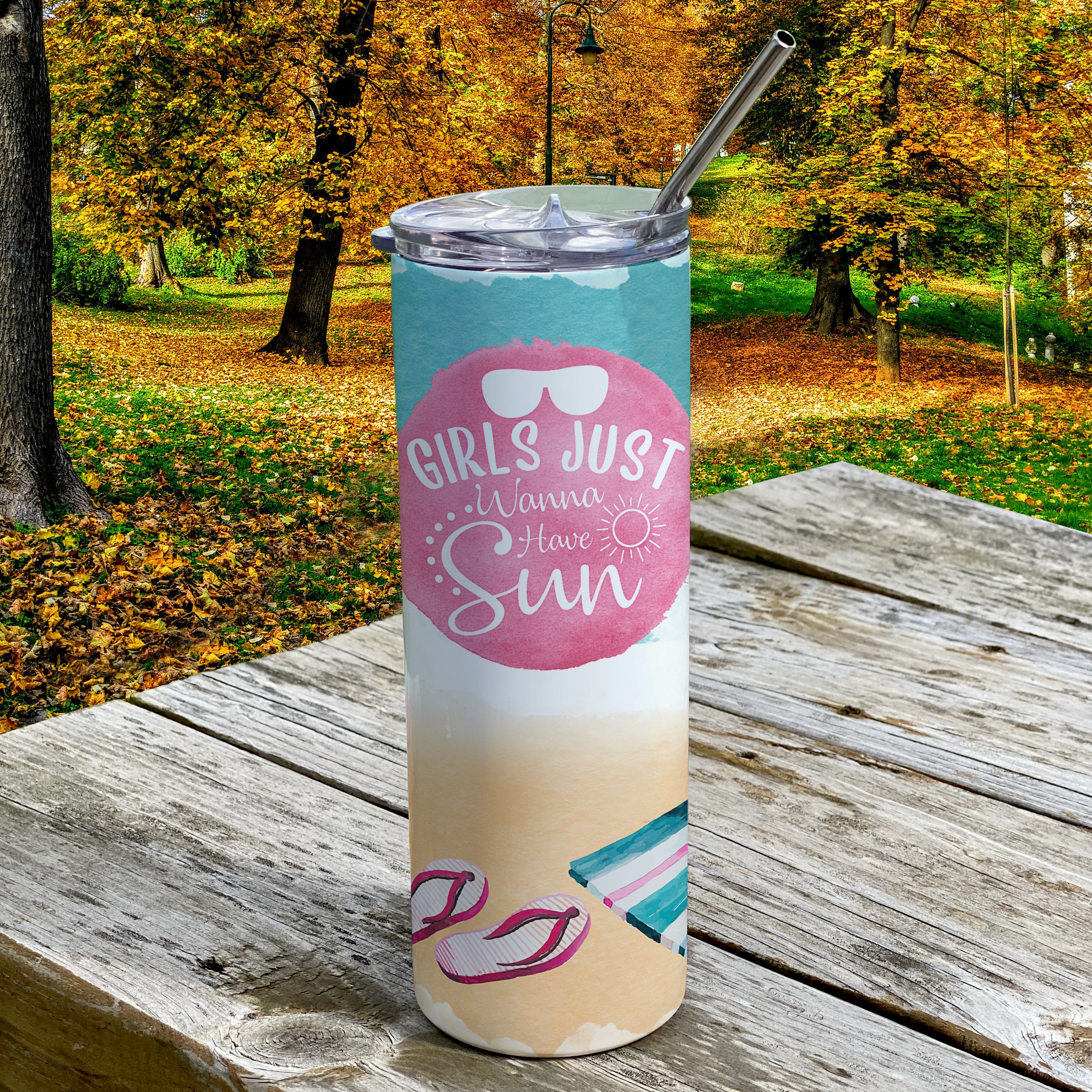 Vacation Collection (Girls Just Wanna Have Sun) 20 Oz Stainless Steel Travel Tumbler with Straw SSTUMW0083