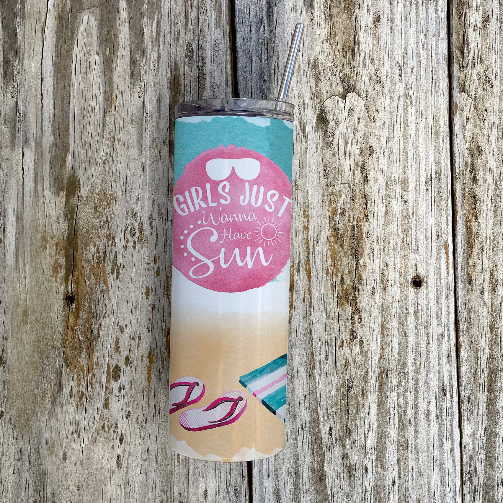 Vacation Collection (Girls Just Wanna Have Sun) 20 Oz Stainless Steel Travel Tumbler with Straw SSTUMW0083