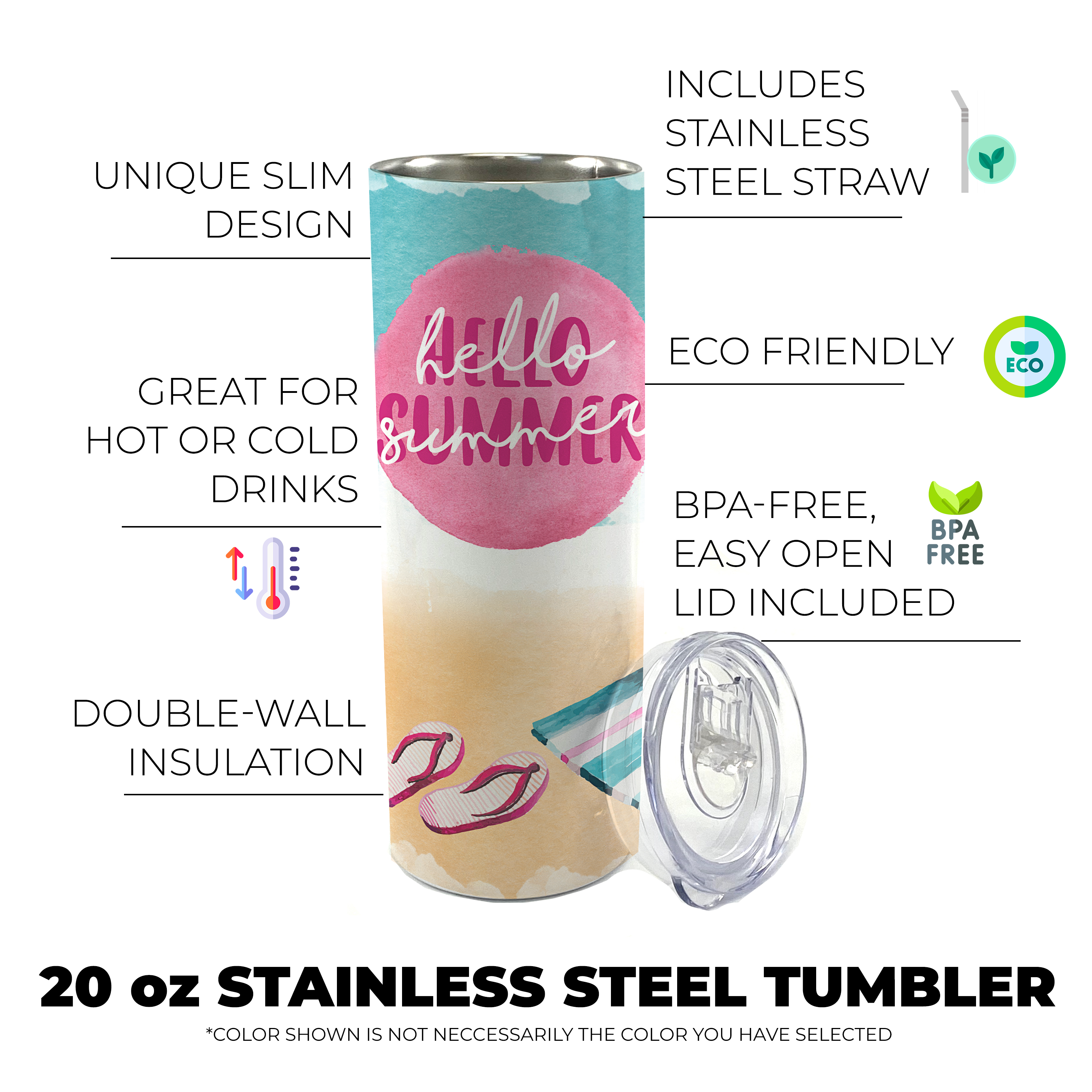 Vacation Collection (Hello Summer) 20 Oz Stainless Steel Travel Tumbler with Straw SSTUMW0085