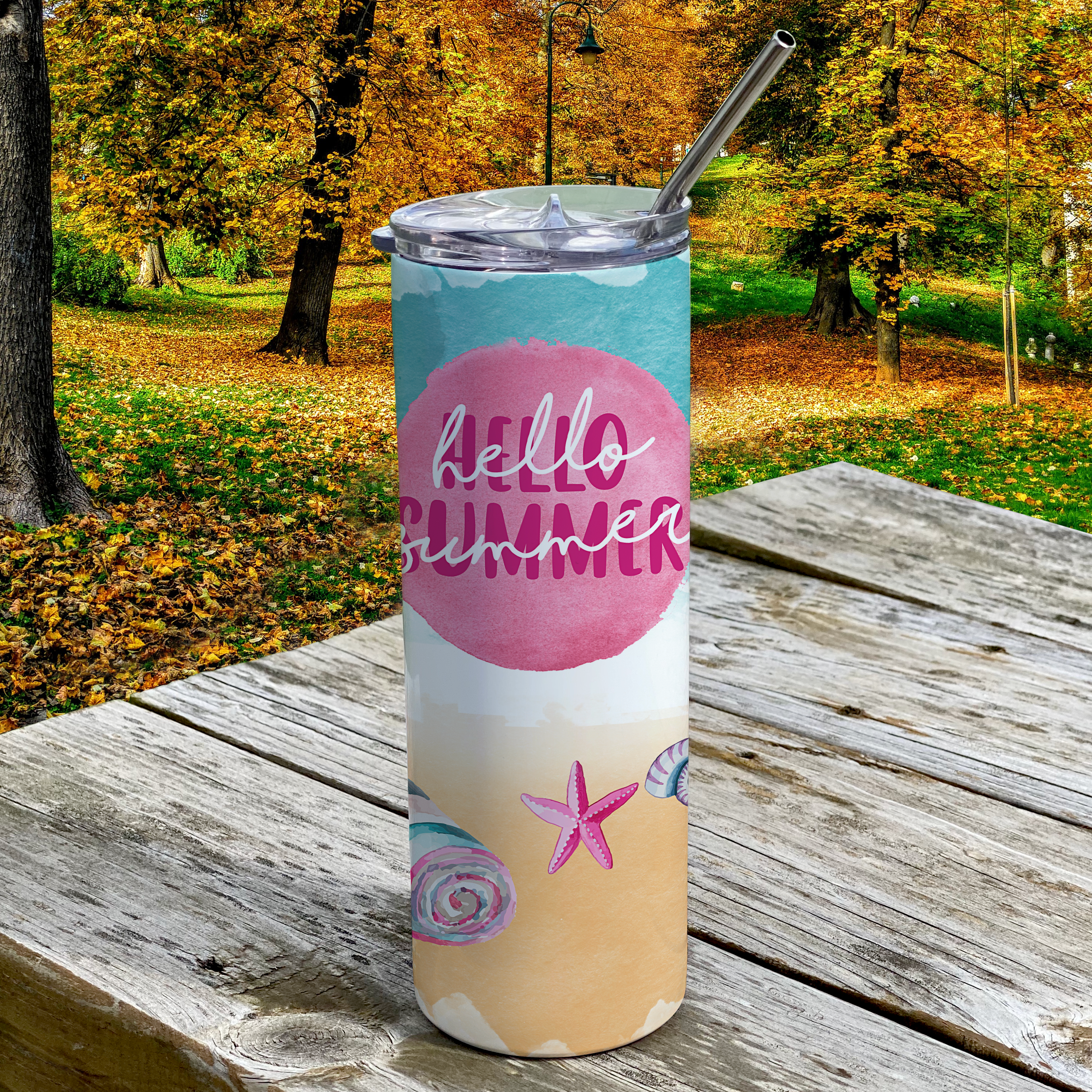 Vacation Collection (Hello Summer) 20 Oz Stainless Steel Travel Tumbler with Straw SSTUMW0085