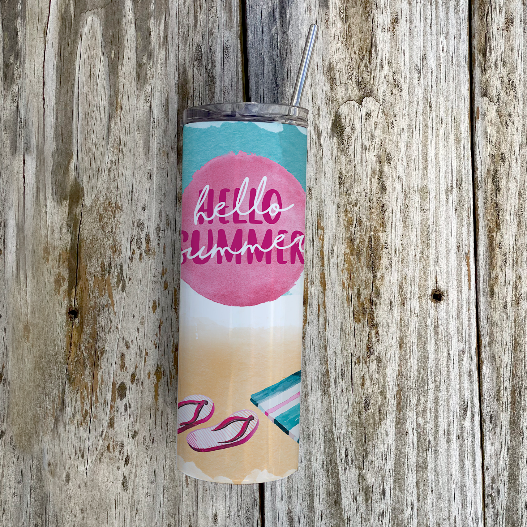 Vacation Collection (Hello Summer) 20 Oz Stainless Steel Travel Tumbler with Straw SSTUMW0085