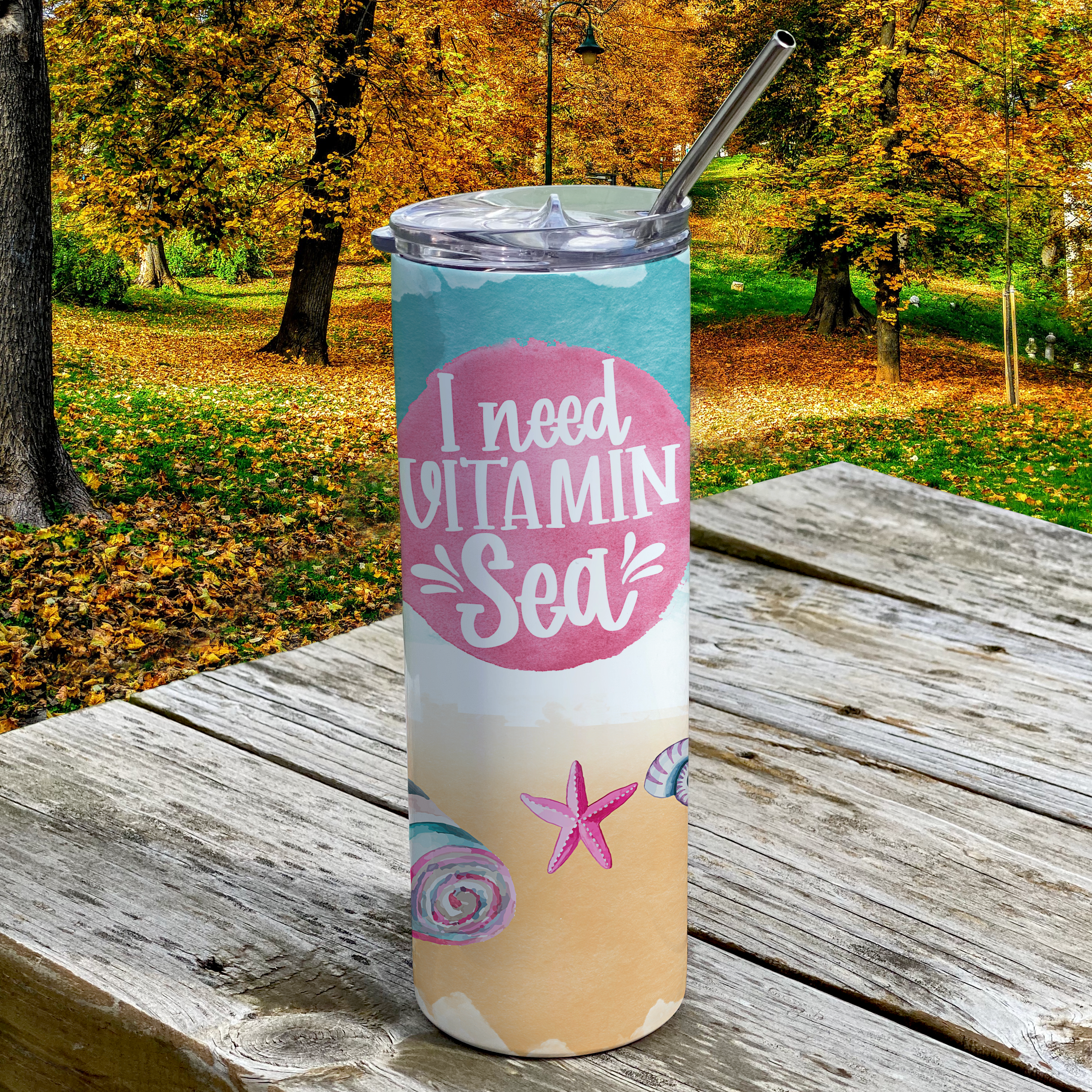 Vacation Collection (I Need Vitamin Sea) 20 Oz Stainless Steel Travel Tumbler with Straw SSTUMW0086