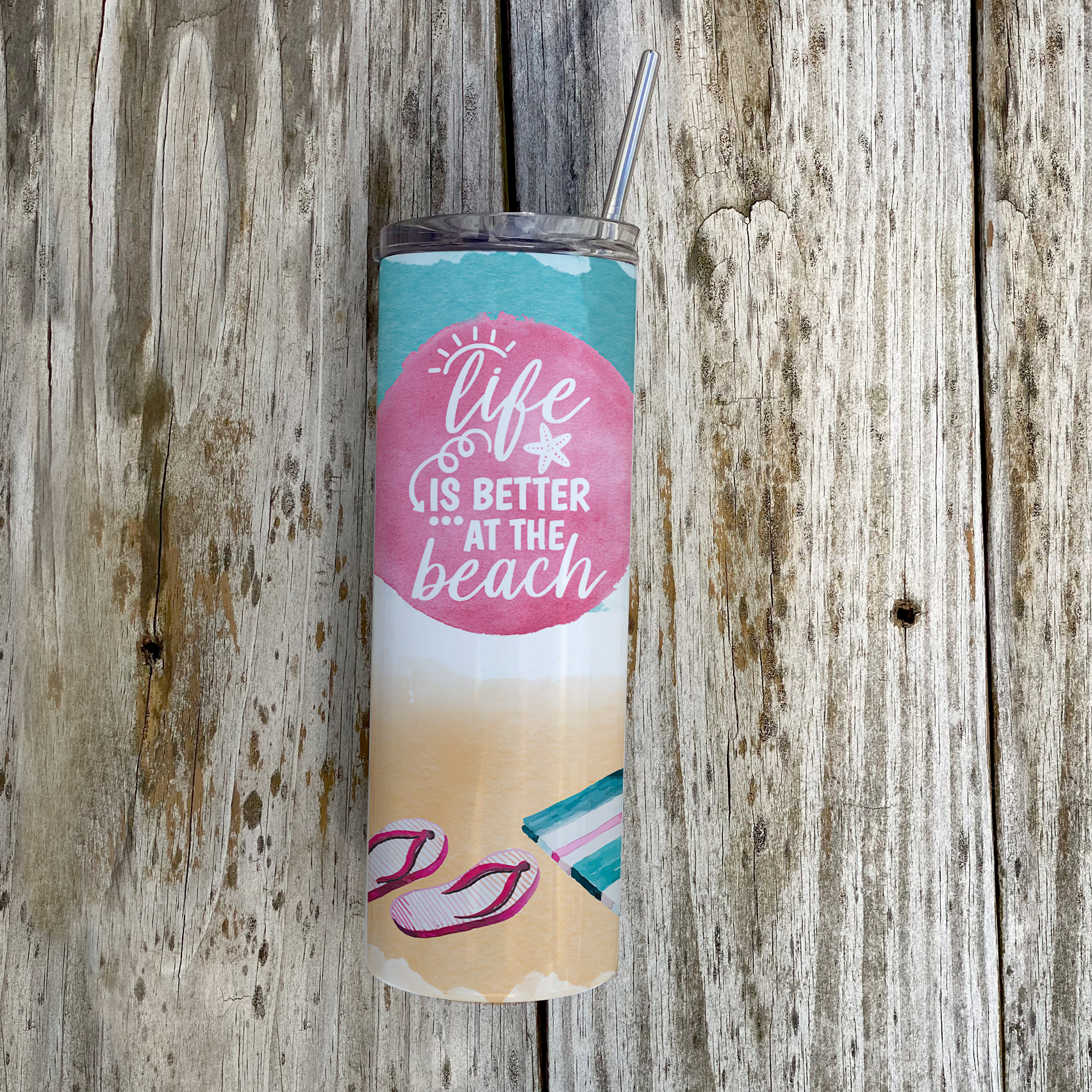 Vacation Collection (Life Is Better At The Beach) 20 Oz Stainless Steel Travel Tumbler with Straw SSTUMW0087