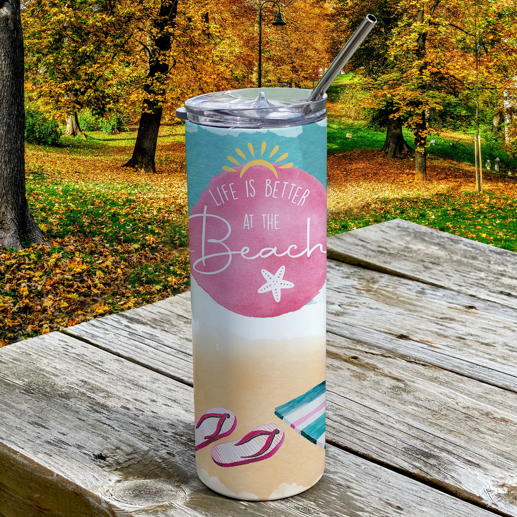 Vacation Collection (Life Is Better At The Beach 2) 20 Oz Stainless Steel Travel Tumbler with Straw SSTUMW0088