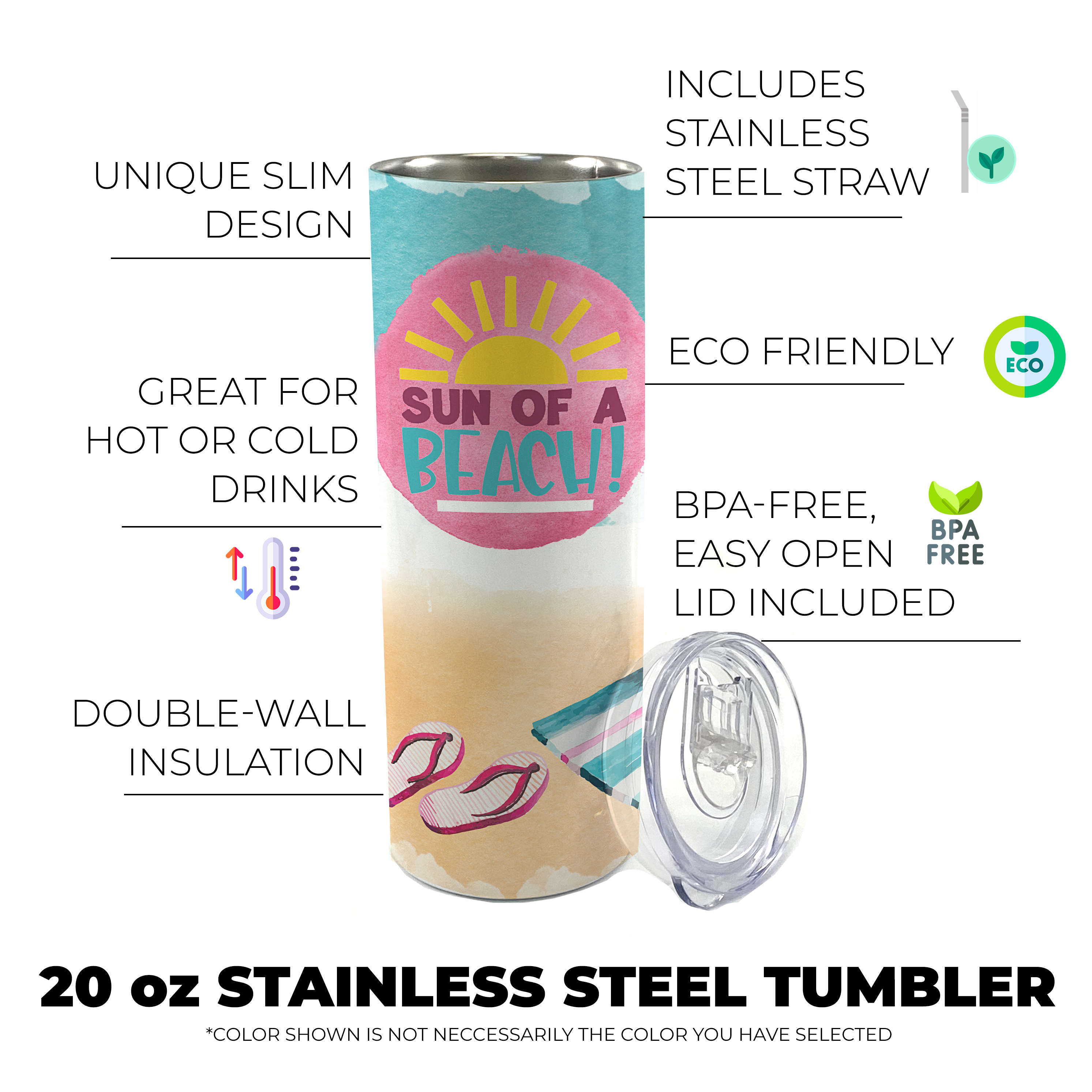 Vacation Collection (Sun of a Beach) 20 Oz Stainless Steel Travel Tumbler with Straw SSTUMW0090