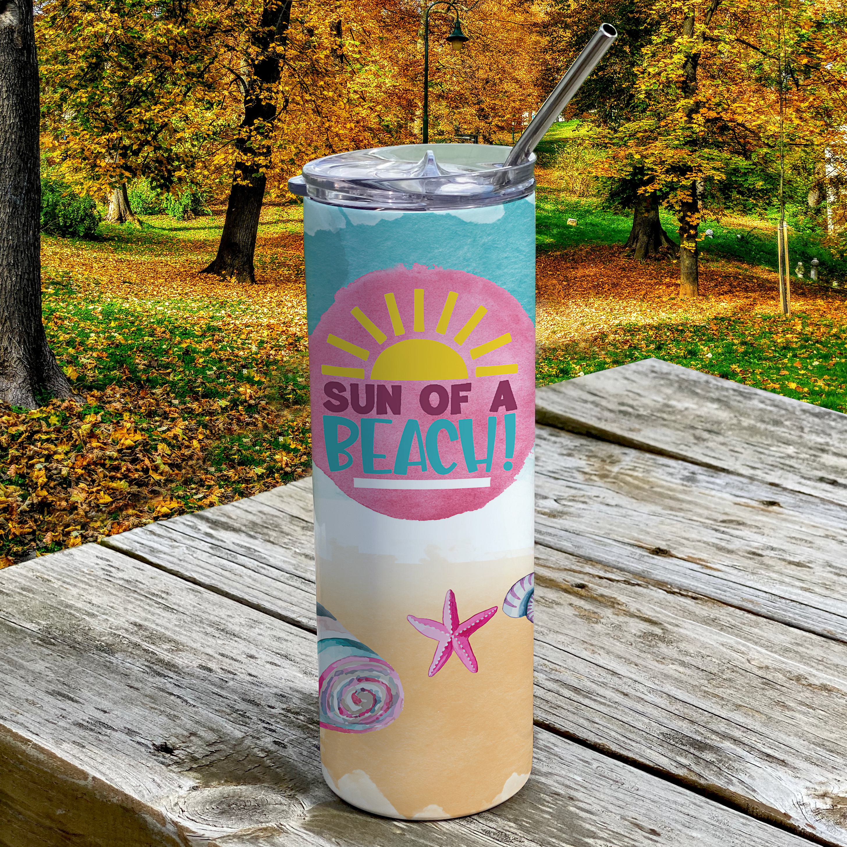 Vacation Collection (Sun of a Beach) 20 Oz Stainless Steel Travel Tumbler with Straw SSTUMW0090