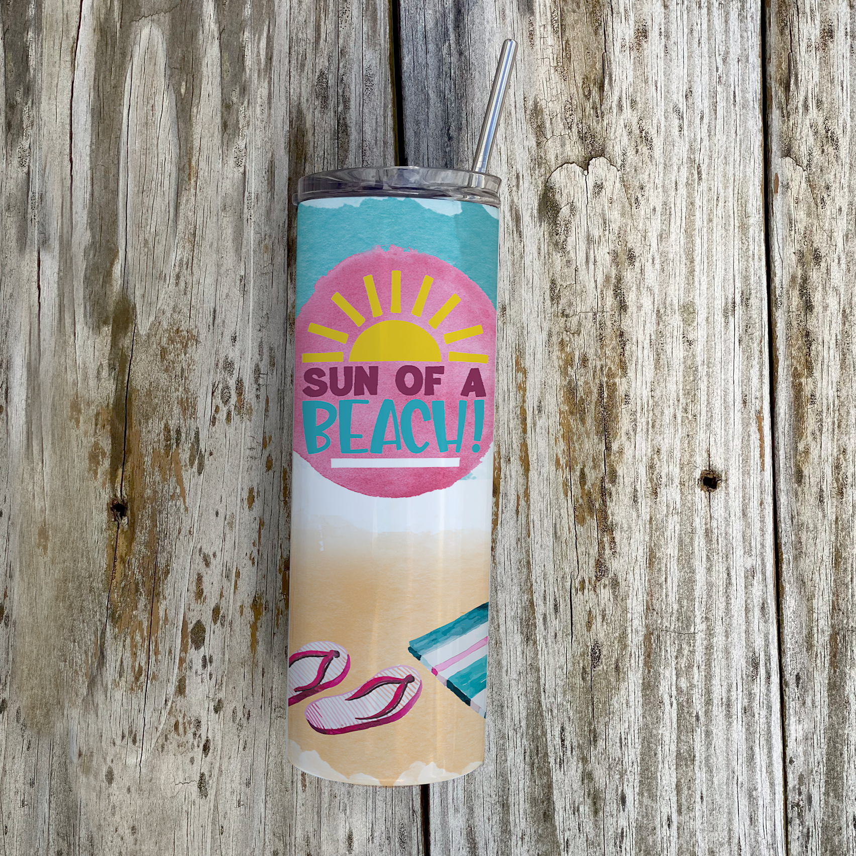 Vacation Collection (Sun of a Beach) 20 Oz Stainless Steel Travel Tumbler with Straw SSTUMW0090