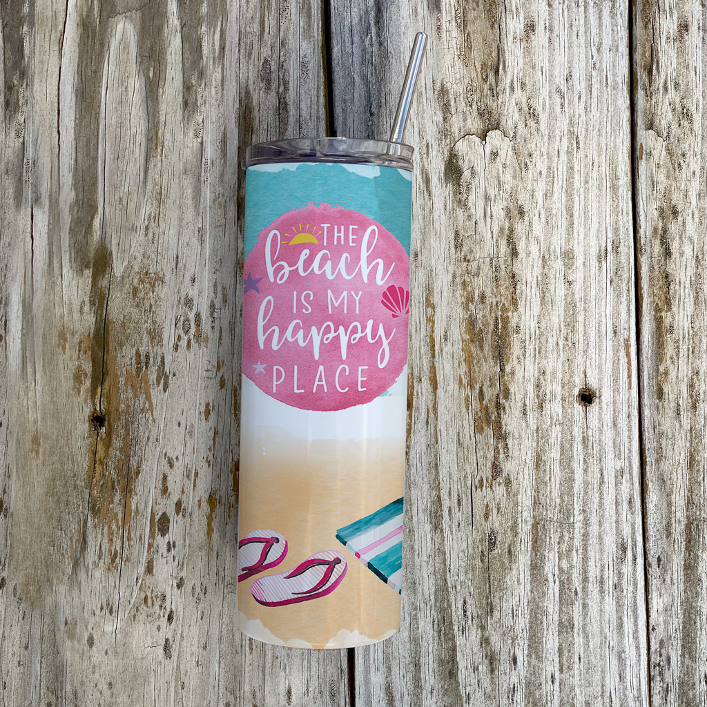 Vacation Collection (The Beach Is My Happy Place) 20 Oz Stainless Steel Travel Tumbler with Straw SSTUMW0091