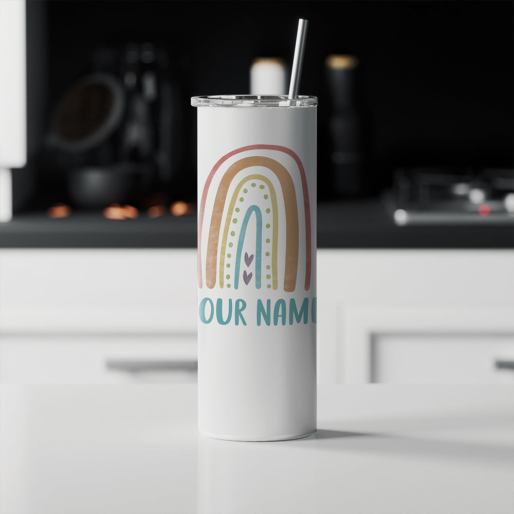 Trend Setters Original (Boho Rainbow - Personalized) 20 Oz Stainless Steel Travel Tumbler with Straw (White) SSTUMW0092