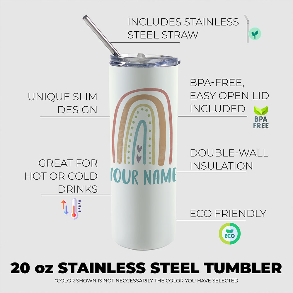 Trend Setters Original (Boho Rainbow - Personalized) 20 Oz Stainless Steel Travel Tumbler with Straw (White) SSTUMW0092
