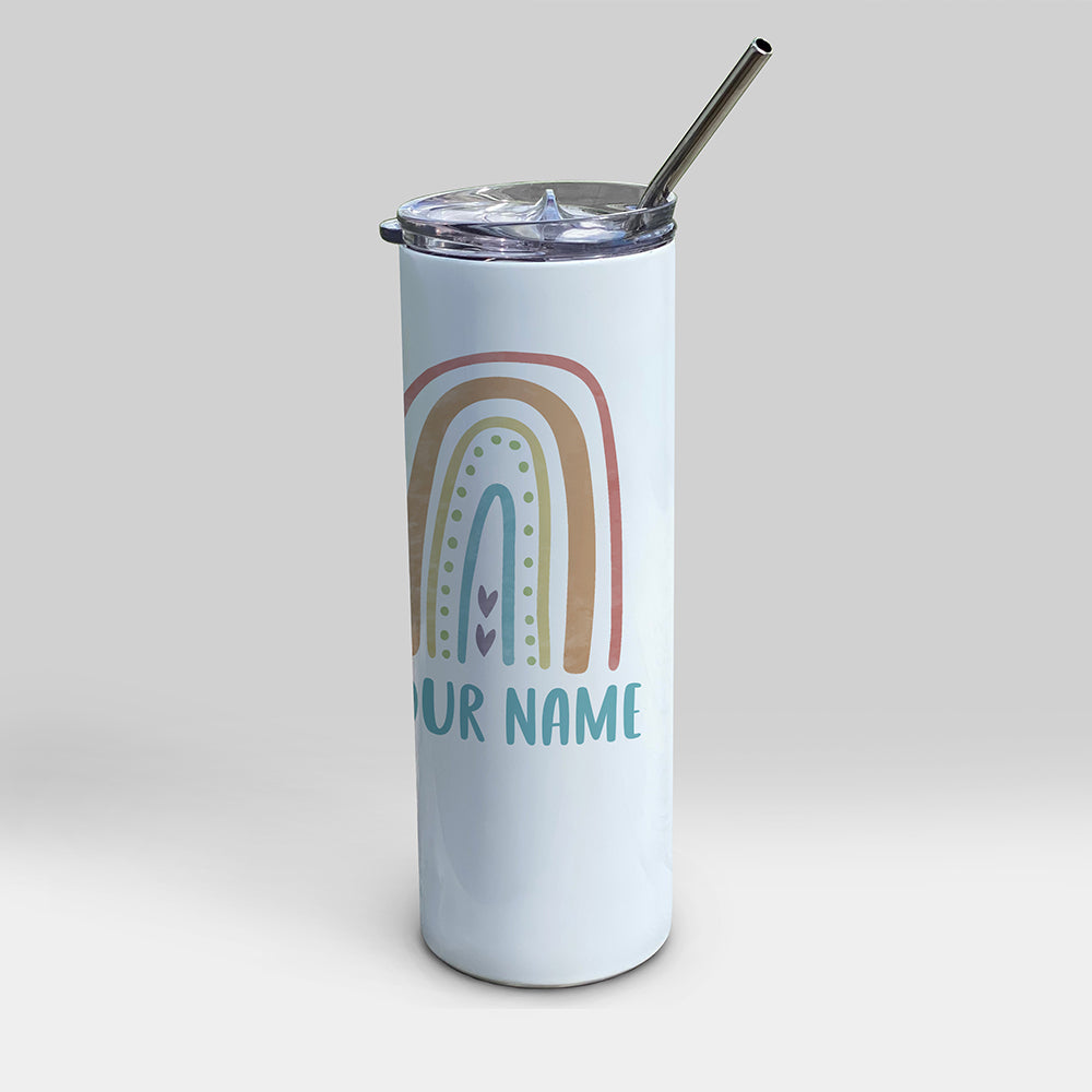 Trend Setters Original (Boho Rainbow - Personalized) 20 Oz Stainless Steel Travel Tumbler with Straw (White) SSTUMW0092