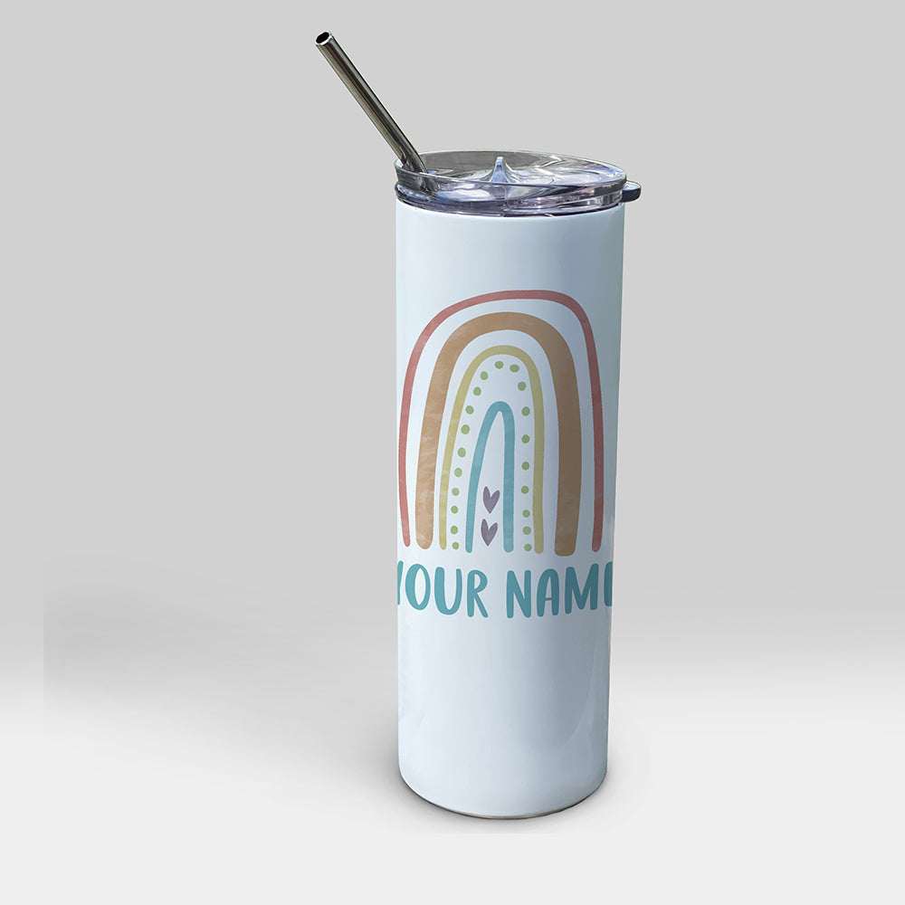 Trend Setters Original (Boho Rainbow - Personalized) 20 Oz Stainless Steel Travel Tumbler with Straw (White) SSTUMW0092