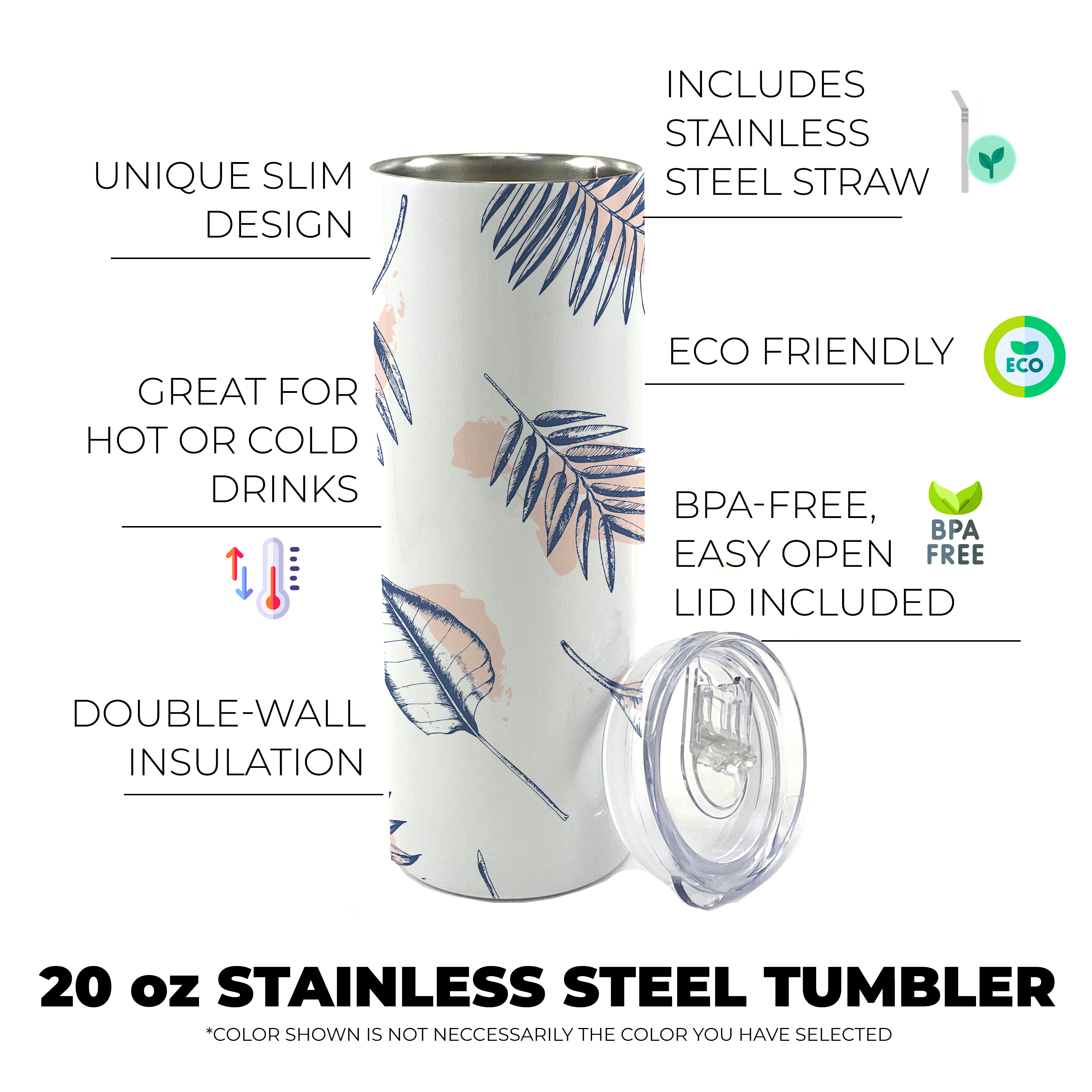 Trend Setters Originals (Neutral Palms) 20 Oz Stainless Steel Travel Tumbler with Straw