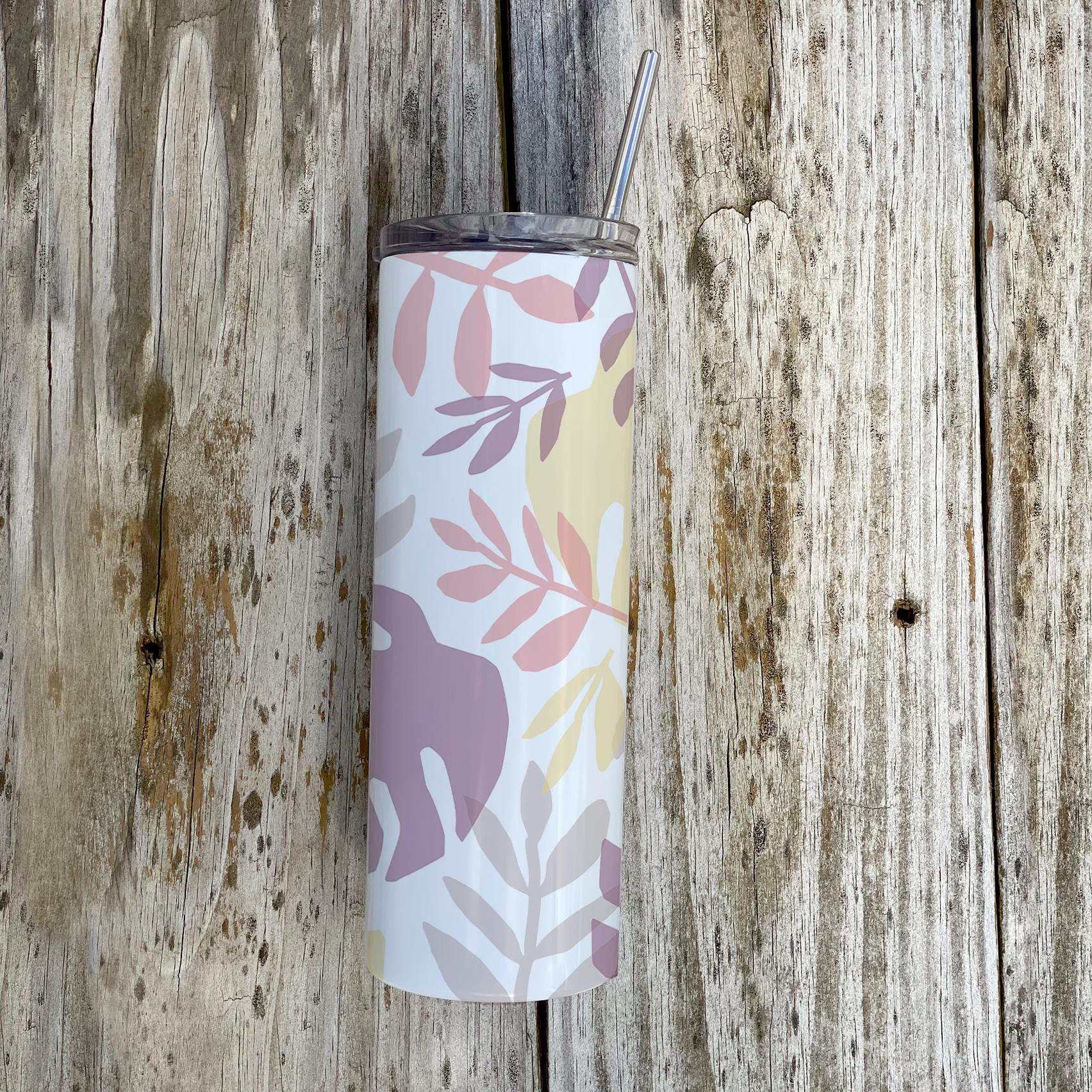 Trend Setters Originals (Pastel Palms) 20 Oz Stainless Steel Travel Tumbler with Straw